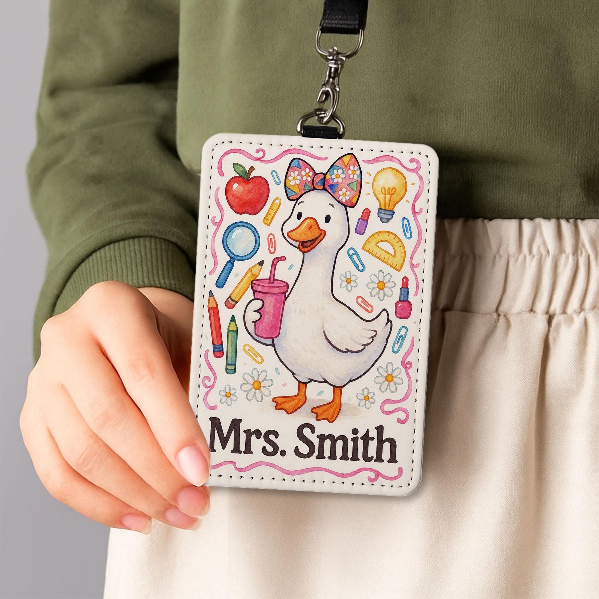 Teacher Duck Badge Reel, Cute Duck ID Holder for Women, Personalized Name Tag, Funny Teacher Gift, Custom Lanyard with Clip