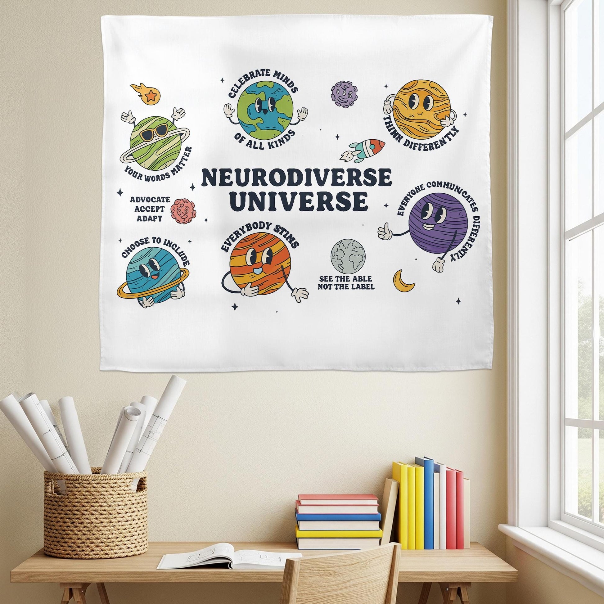 Neurodiverse Universe Tapestry | Celebrate Neurodiversity Wall Art | Classroom Decor for Autism Awareness | Inclusion Affirmation