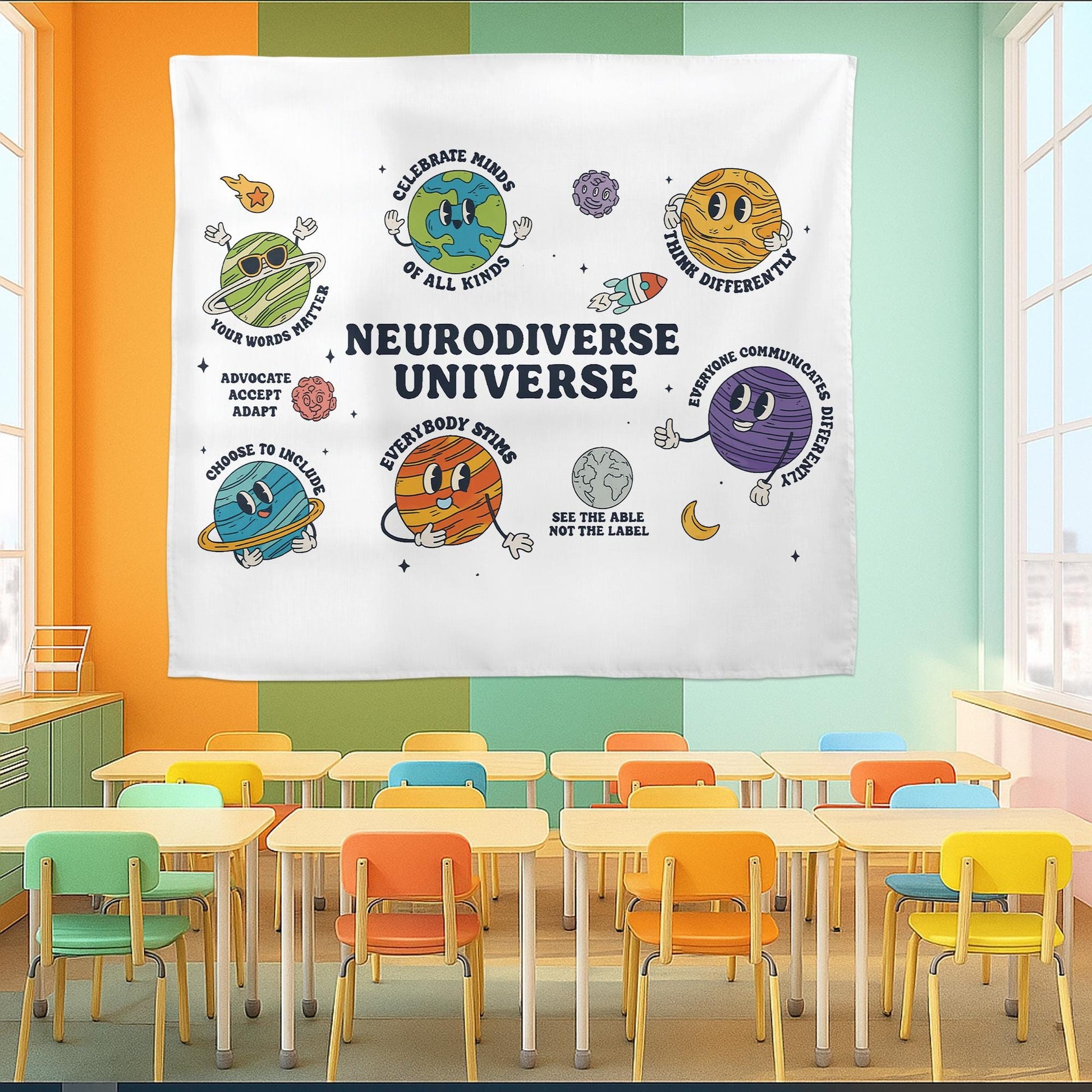 Neurodiverse Universe Tapestry | Celebrate Neurodiversity Wall Art | Classroom Decor for Autism Awareness | Inclusion Affirmation