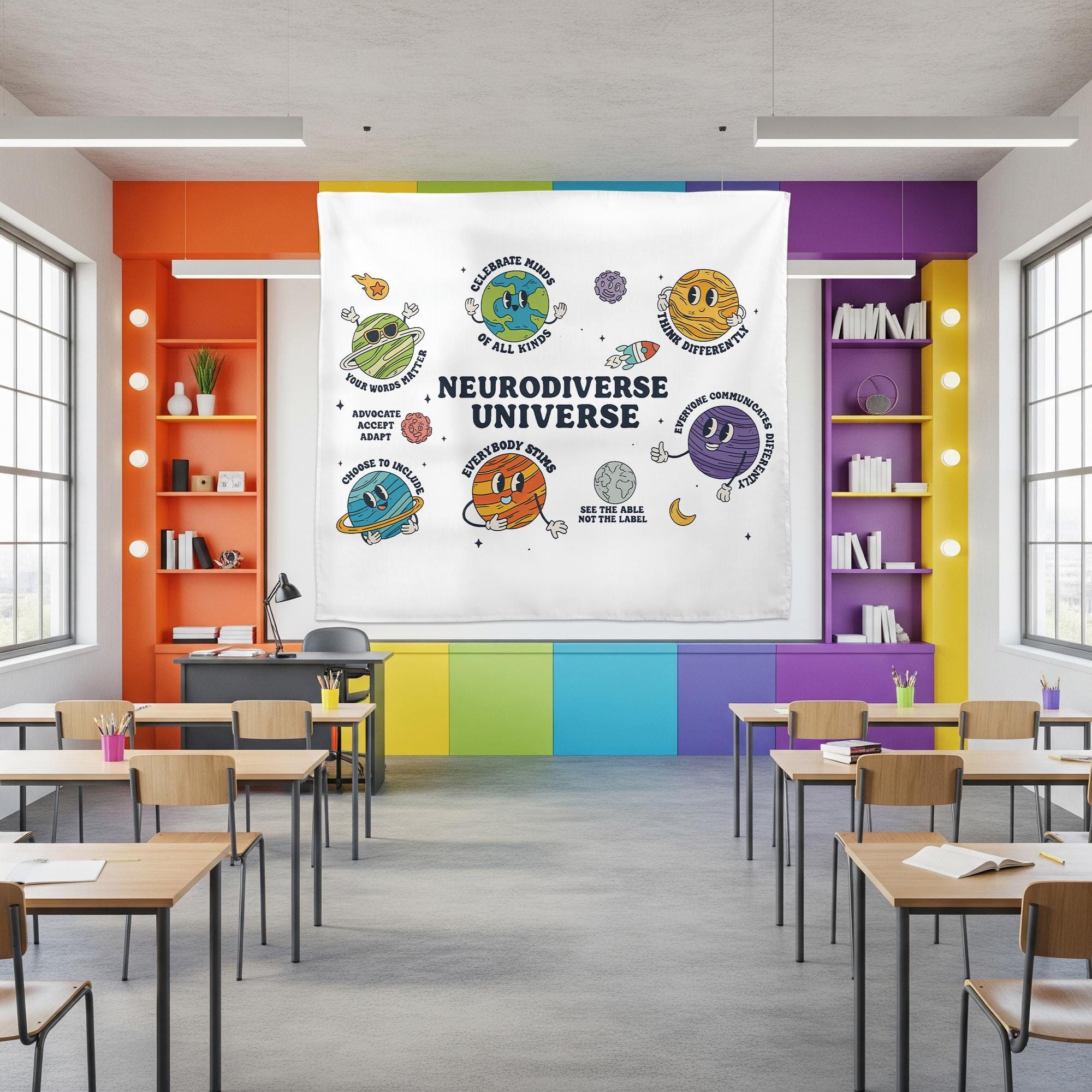 Neurodiverse Universe Tapestry | Celebrate Neurodiversity Wall Art | Classroom Decor for Autism Awareness | Inclusion Affirmation