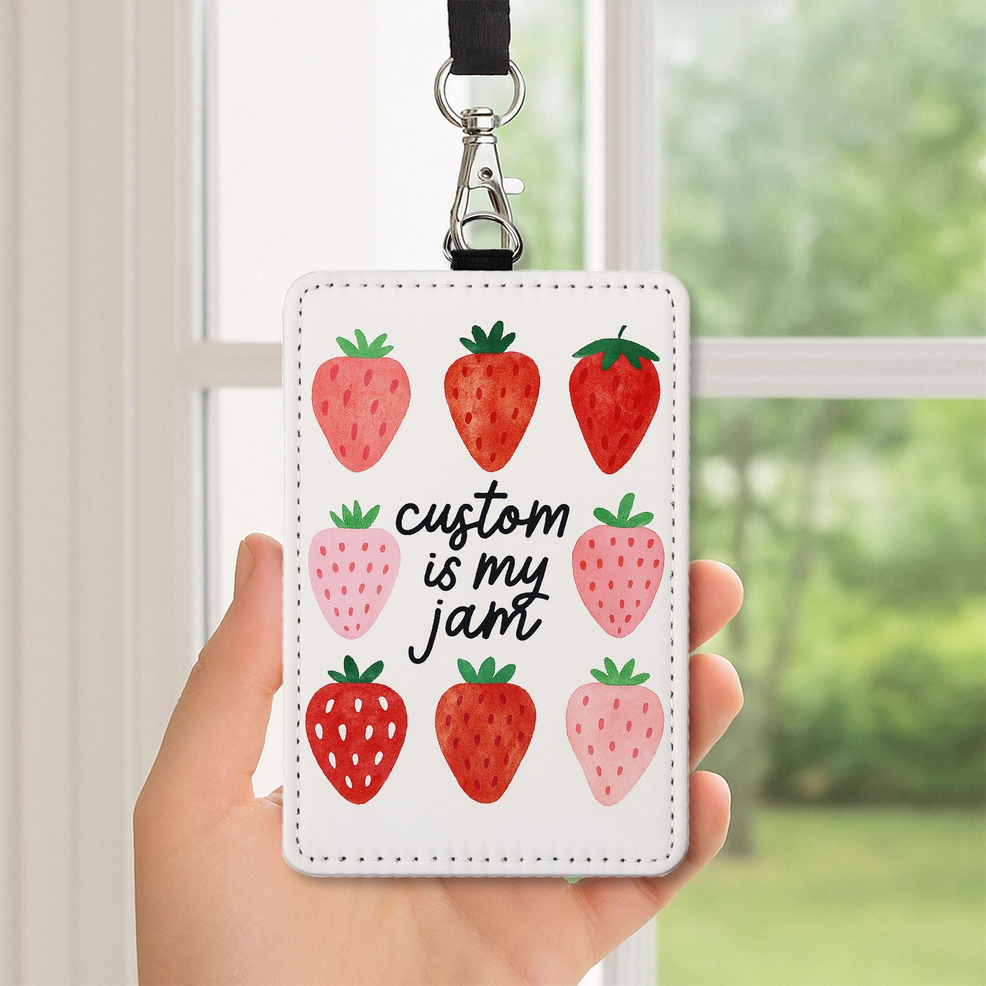 Custom Is My Jam Strawberry ID Badge Holder – Cute Fruit-Inspired Card Holder for Teachers, Nurses, and Office Staff – Fun Lanyard Accessory