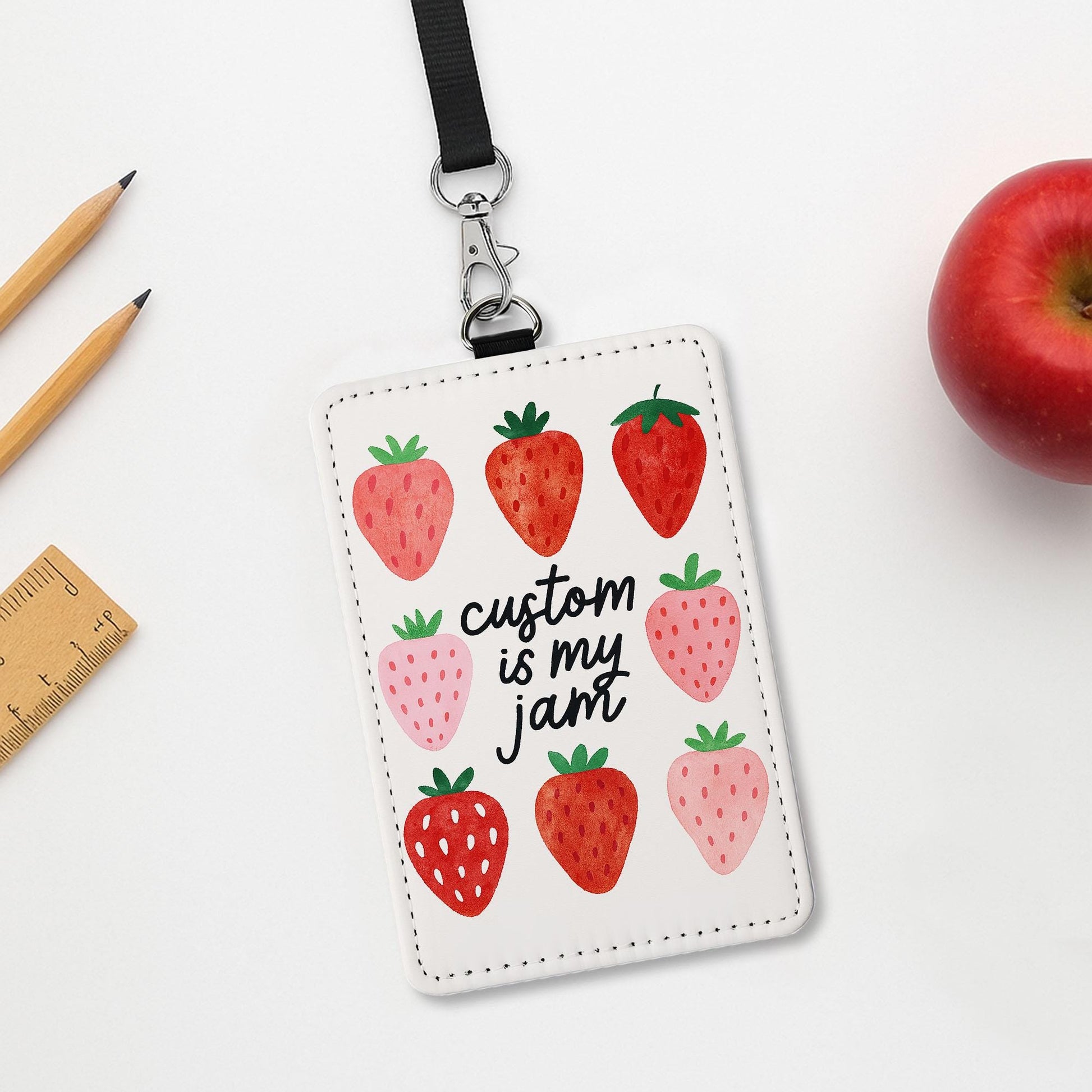Custom Is My Jam Strawberry ID Badge Holder – Cute Fruit-Inspired Card Holder for Teachers, Nurses, and Office Staff – Fun Lanyard Accessory