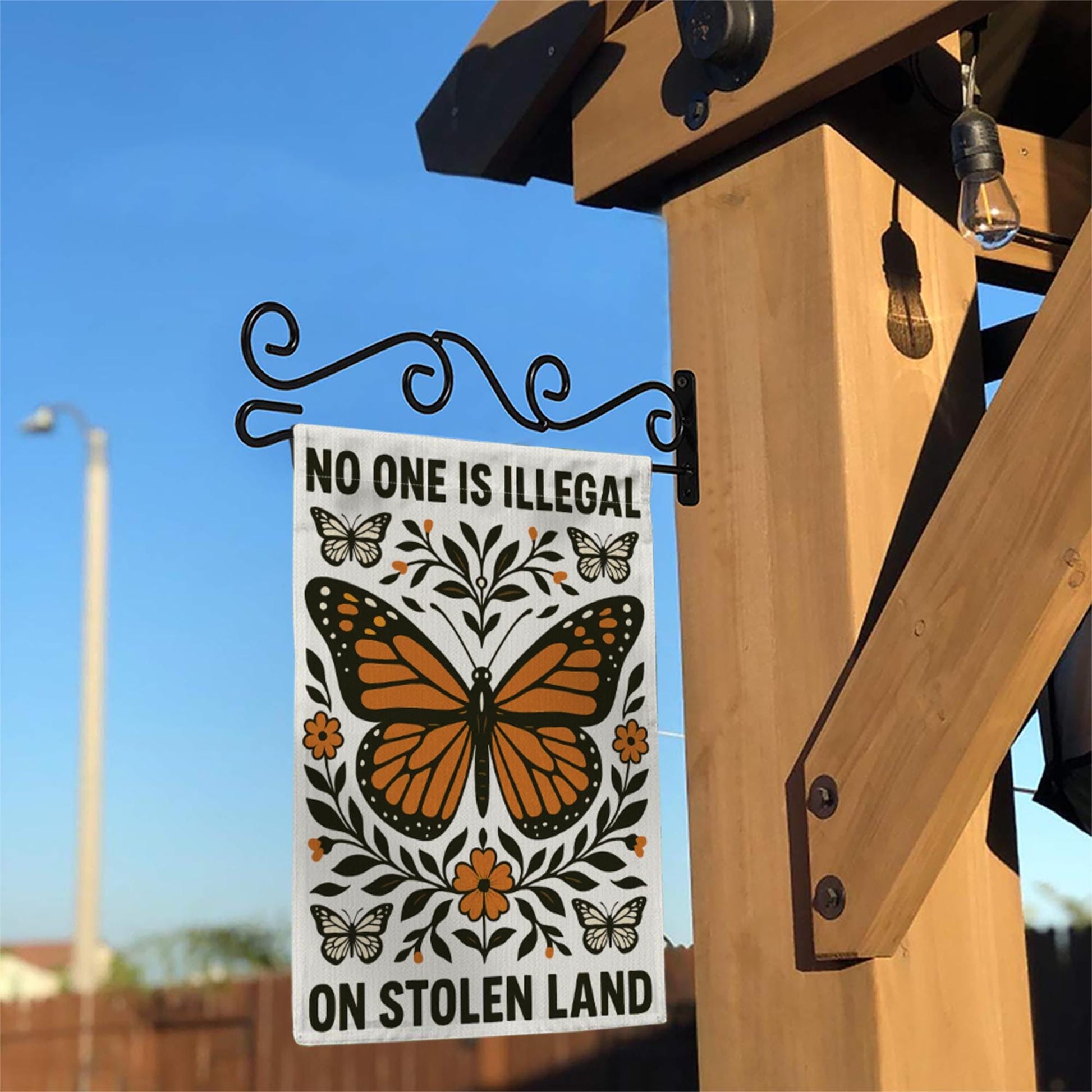 No One Is Illegal Garden Flag, Stolen Land Yard Sign, Monarch Butterfly Flag, Indigenous Rights Outdoor Decor, Activist Banner