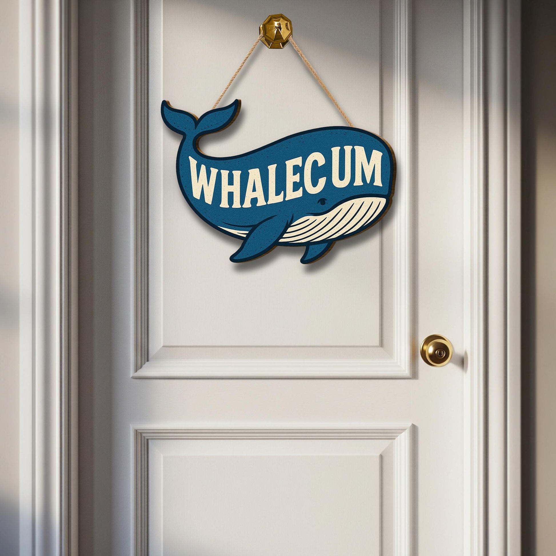 Funny Whale Door Hanger, Whalecome Sign for Bathroom or Entry, Nautical Beach House Decor, Coastal Punny Wall Hanging Gift