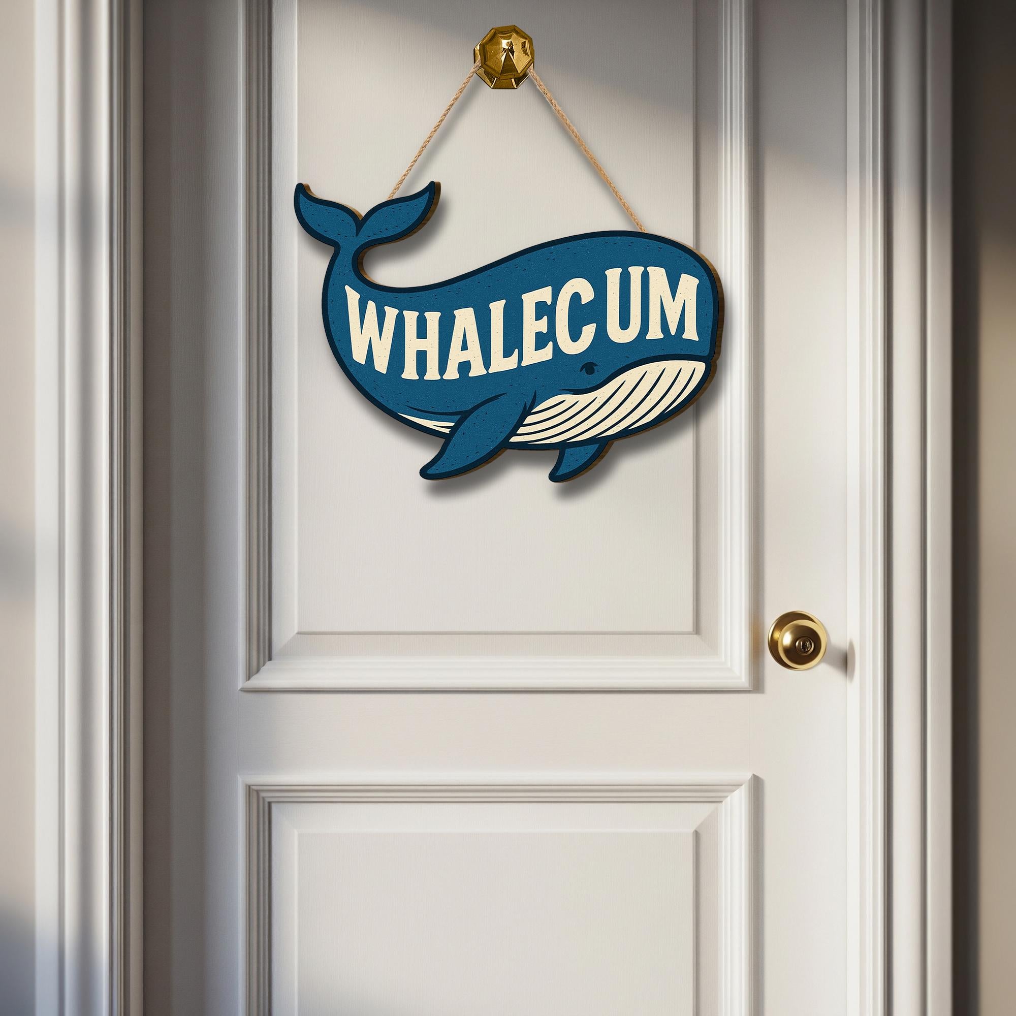 Funny Whale Door Hanger, Whalecome Sign for Bathroom or Entry, Nautical Beach House Decor, Coastal Punny Wall Hanging Gift