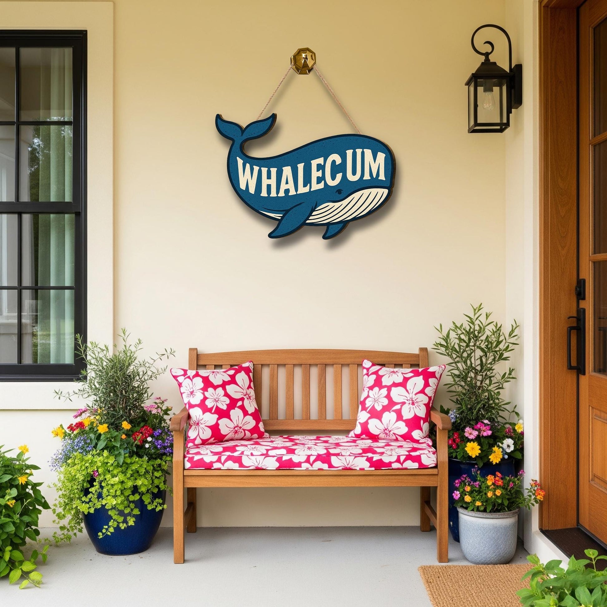 Funny Whale Door Hanger, Whalecome Sign for Bathroom or Entry, Nautical Beach House Decor, Coastal Punny Wall Hanging Gift