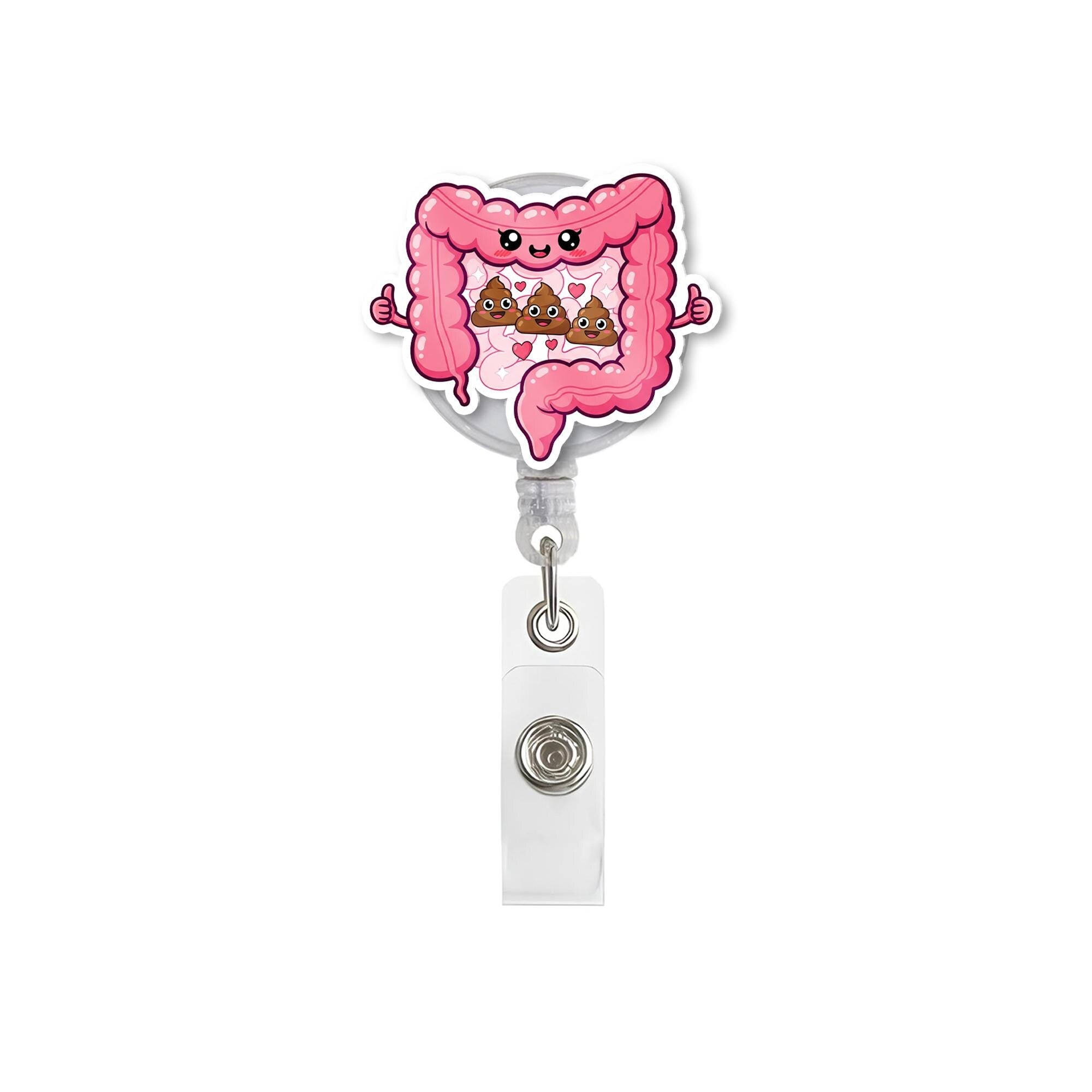 Funny Intestine Badge Reel, Poop Kawaii ID Holder, GI Nurse Badge Clip, Colon Badge Reel Gift, Cute Medical Accessory for Gastro Staff