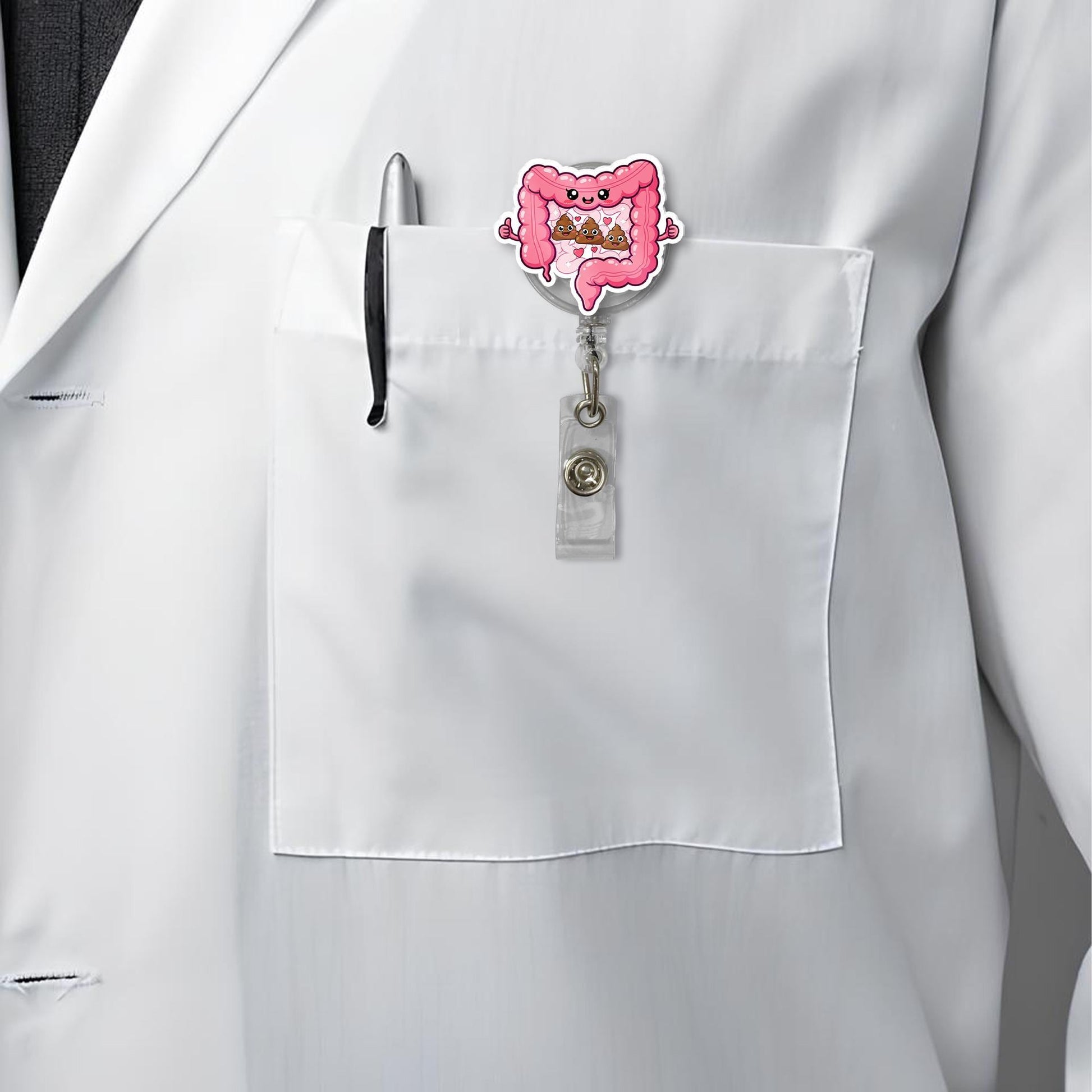 Funny Intestine Badge Reel, Poop Kawaii ID Holder, GI Nurse Badge Clip, Colon Badge Reel Gift, Cute Medical Accessory for Gastro Staff