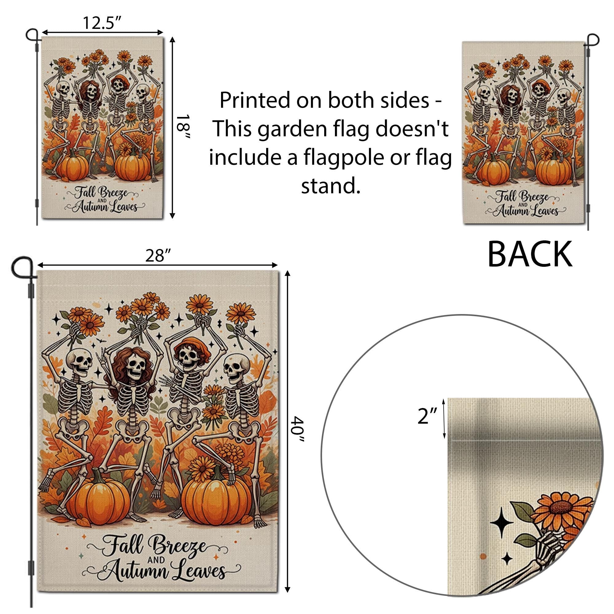 Fall Breeze Autumn Leaves Skeleton Flag, Funny Pumpkin Garden Decor, Dancing Skeleton Yard Banner, Spooky Cute Halloween Sign
