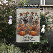Fall Breeze Autumn Leaves Skeleton Flag, Funny Pumpkin Garden Decor, Dancing Skeleton Yard Banner, Spooky Cute Halloween Sign