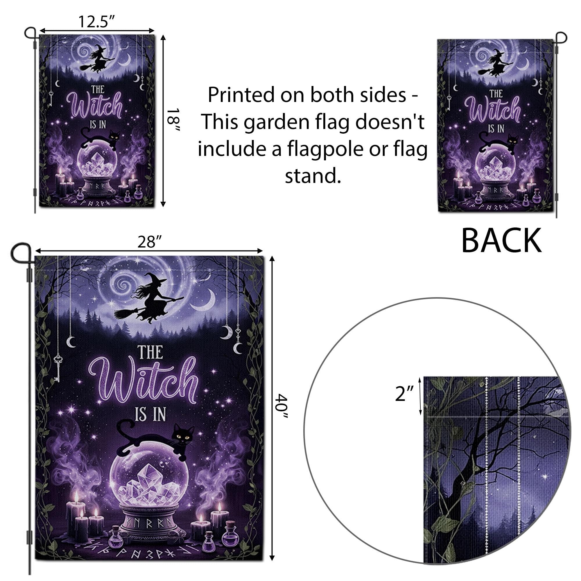 The Witch Is In Garden Flag, Purple Crystal Ball Yard Banner, Gothic Halloween Decor, Witchy Black Cat Fall Outdoor Sign