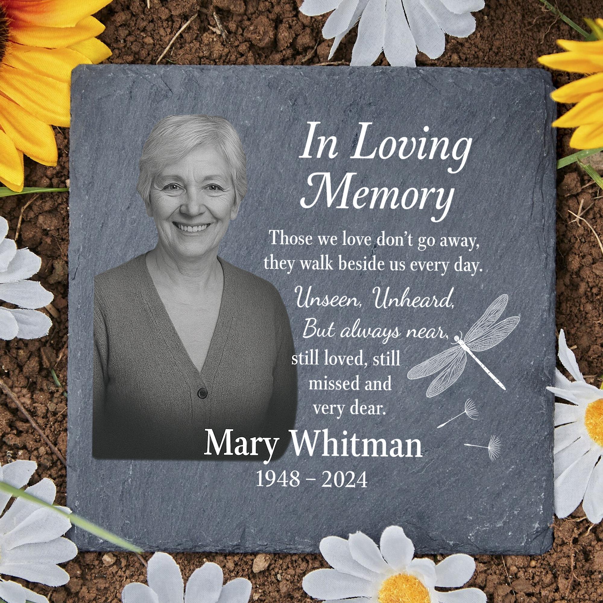 Custom Memorial Garden Stone with Photo – Personalized In Loving Memory Slate – Tribute Keepsake for Loss of Loved One
