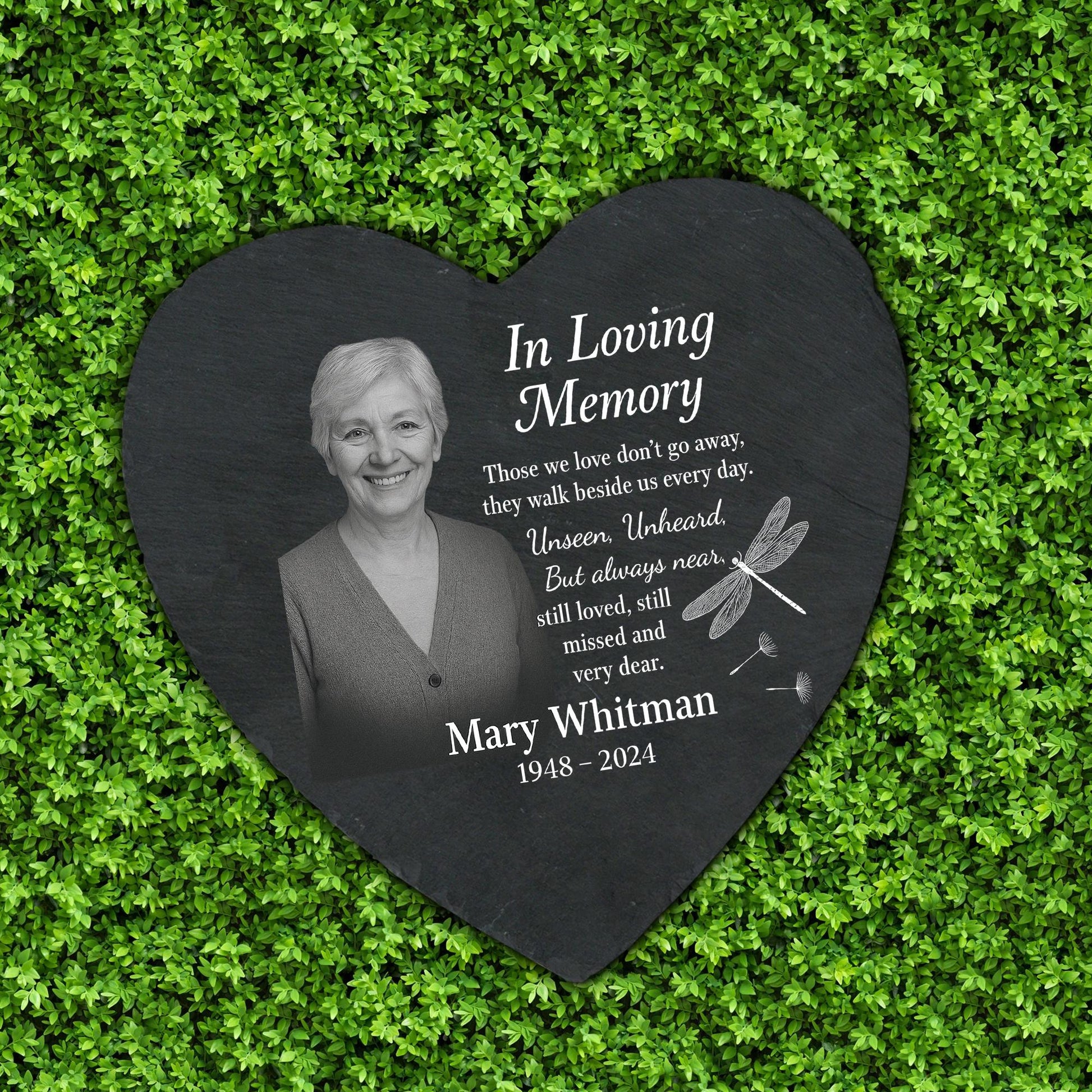 Custom Memorial Garden Stone with Photo – Personalized In Loving Memory Slate – Tribute Keepsake for Loss of Loved One