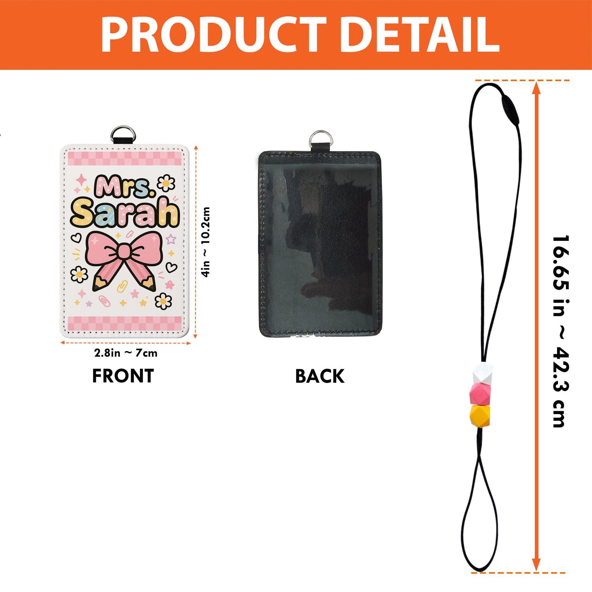 Cute Teacher Name Badge Holder, Personalized Lanyard with Beads, Kawaii ID Tag for Mrs. Sarah, Back to School Gift for Educators