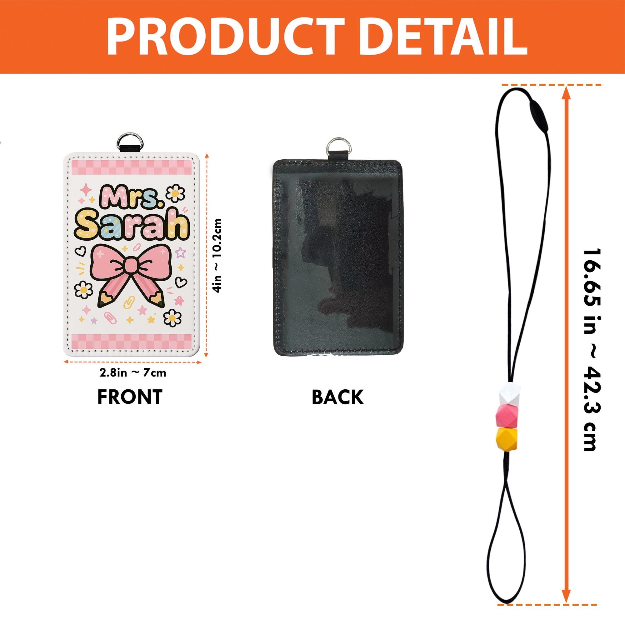 Cute Teacher Name Badge Holder, Personalized Lanyard with Beads, Kawaii ID Tag for Mrs. Sarah, Back to School Gift for Educators