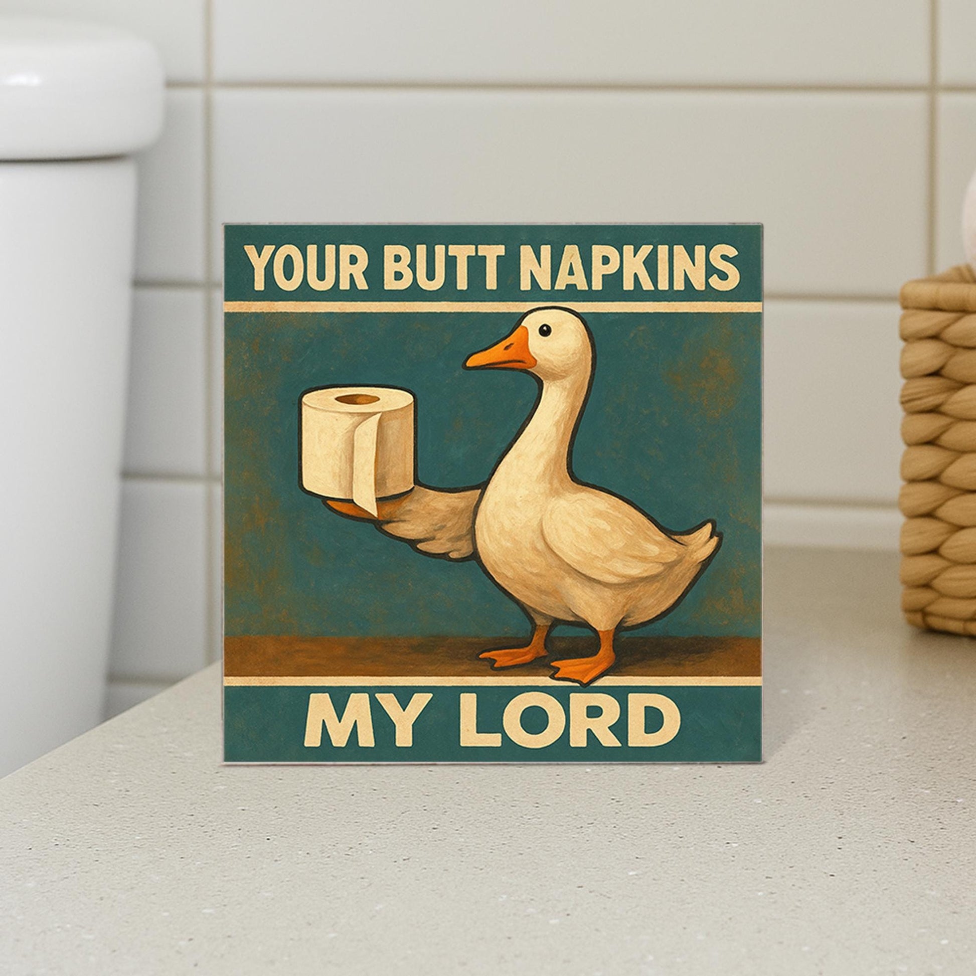 Funny Goose Bathroom Sign, Butt Napkins My Lord Art, Medieval Humor Toilet Decor, Gag Gift for Him, Rustic Bathroom Wall Sign, Funny Decor