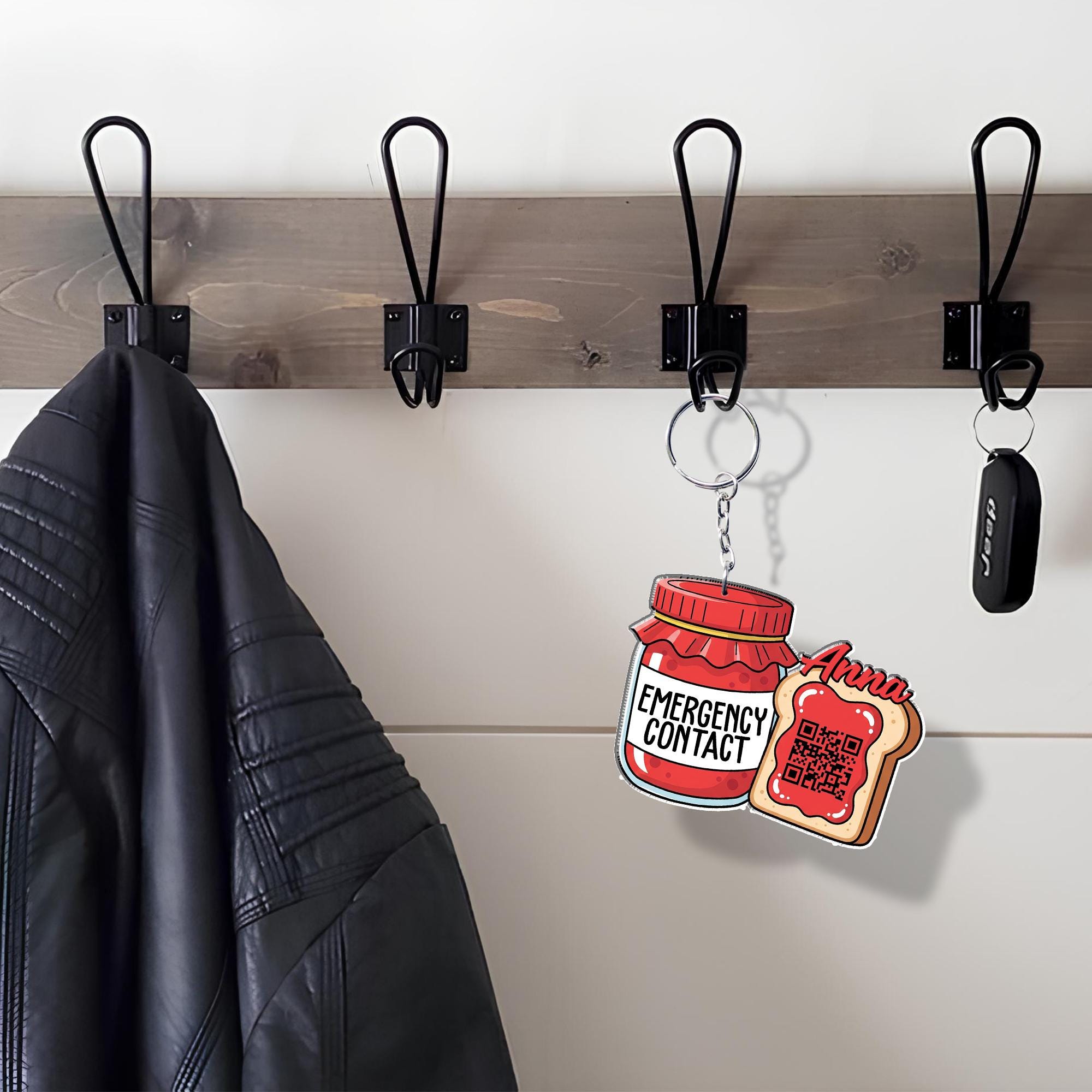 Cute Jam Toast Emergency Contact Keychain Tag for Kids Backpack – Personalized Name, QR Code for Safety, Back to School Gift, Child ID Tag