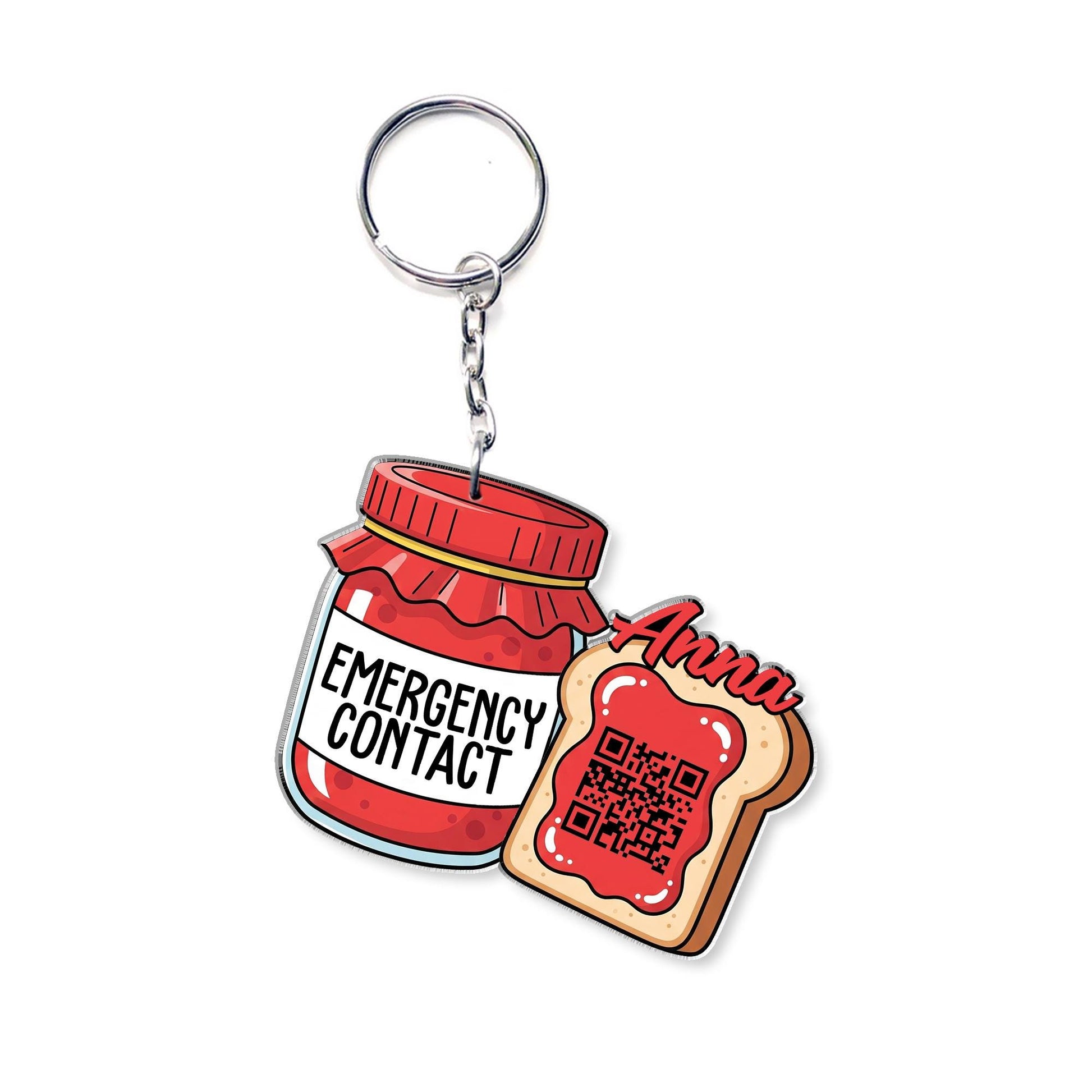 Cute Jam Toast Emergency Contact Keychain Tag for Kids Backpack – Personalized Name, QR Code for Safety, Back to School Gift, Child ID Tag