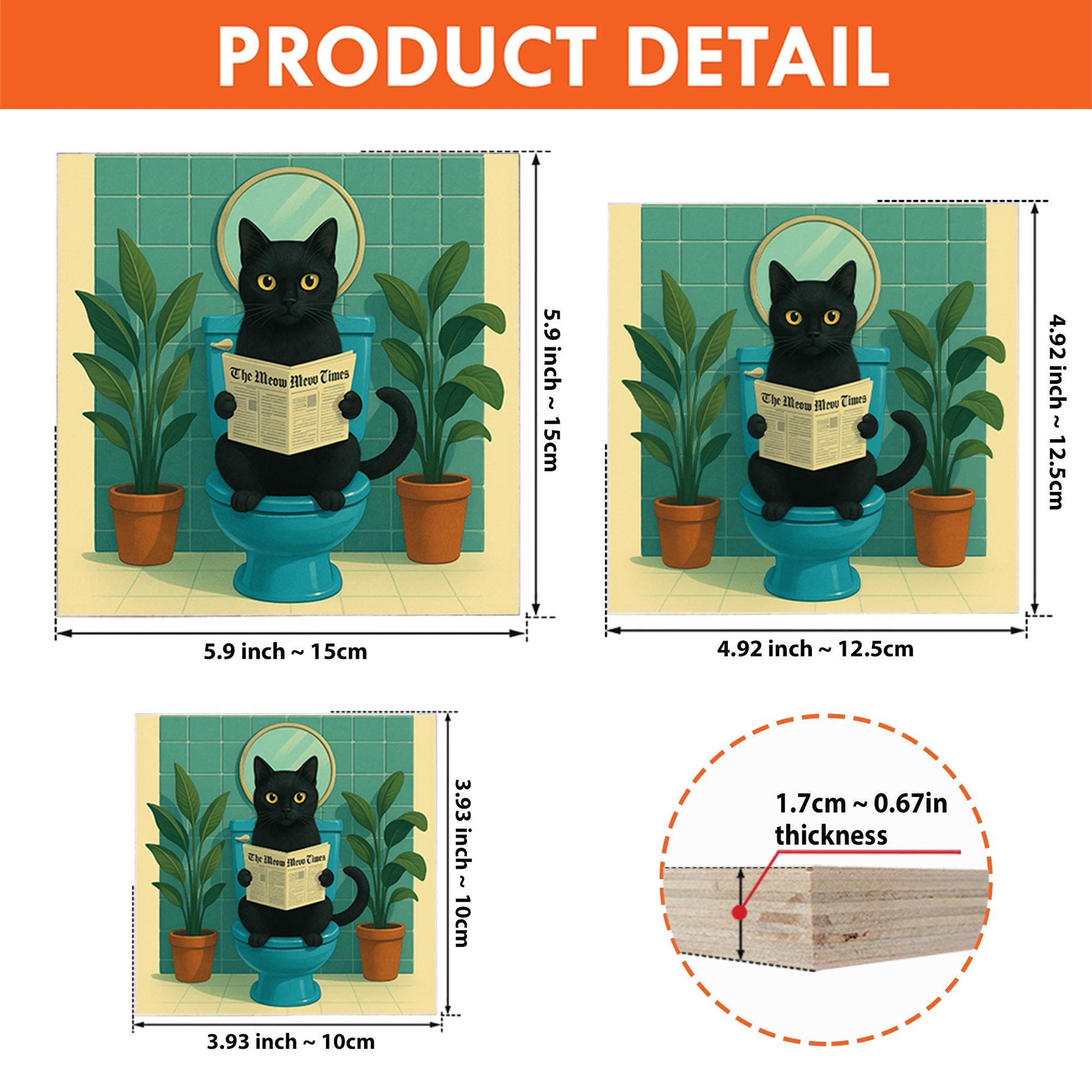 Funny Cat Bathroom Sign, Black Cat Toilet Art, Meow Times Newspaper Decor, Kitty Humor Wall Sign, Gift for Cat Lovers