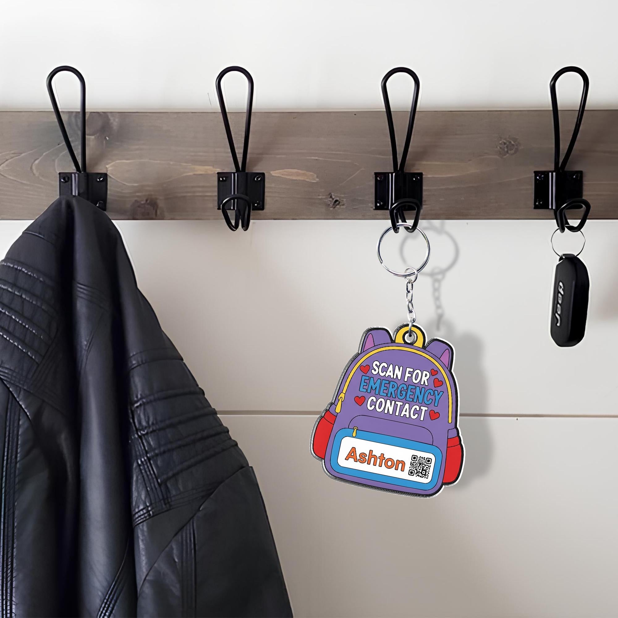 Backpack Emergency Contact Keychain for Kids – Personalized School Tag with Name, QR Code, Safety ID for Backpack or Lunchbox, School Qr Tag