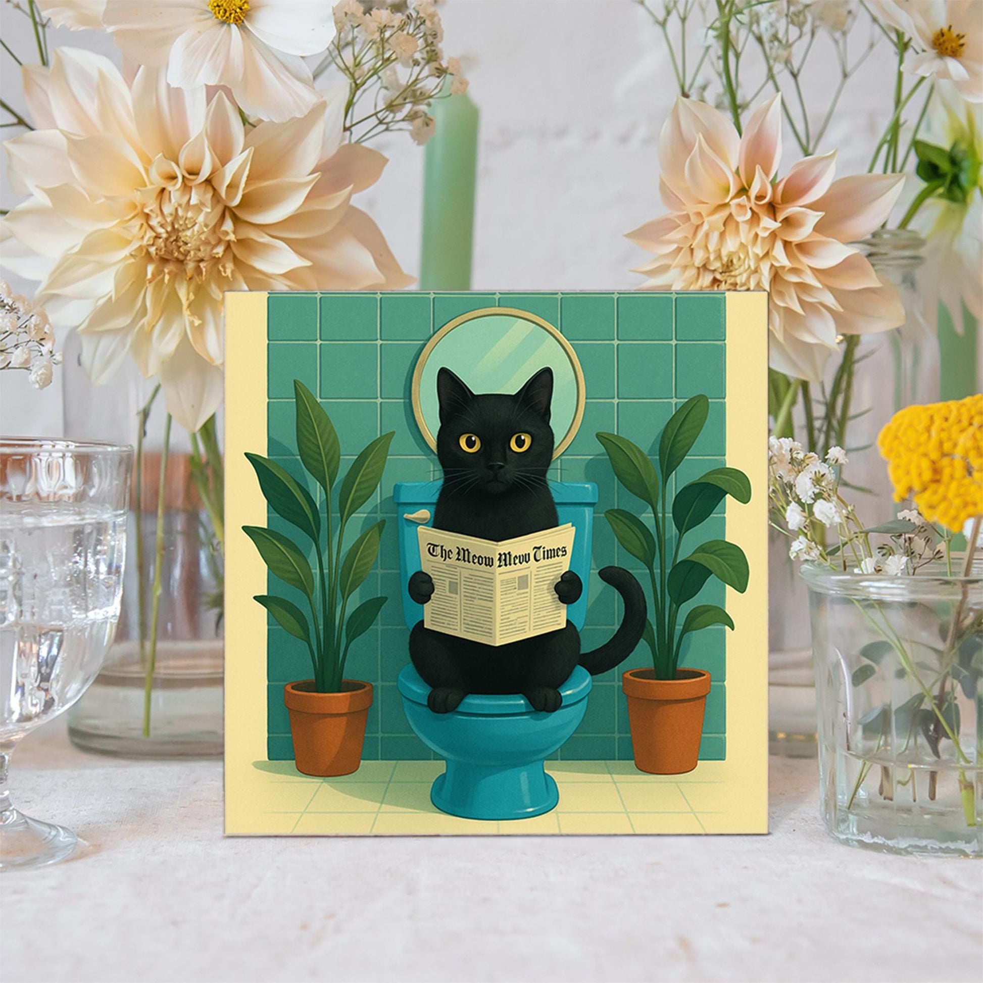 Funny Cat Bathroom Sign, Black Cat Toilet Art, Meow Times Newspaper Decor, Kitty Humor Wall Sign, Gift for Cat Lovers