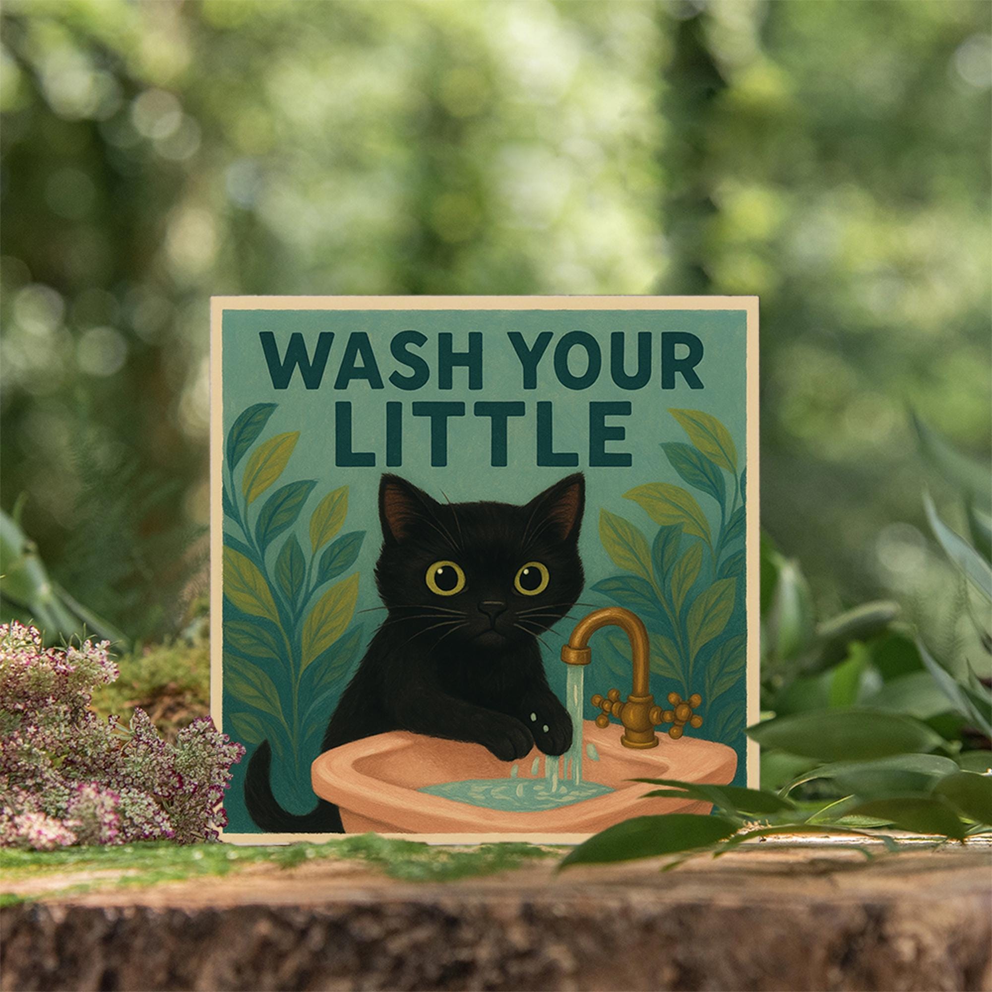 Funny Cat Bathroom Sign, Wash Your Little Kitty Wall Art, Black Cat Sink Decor, Cute Cat Handwashing Humor Gift
