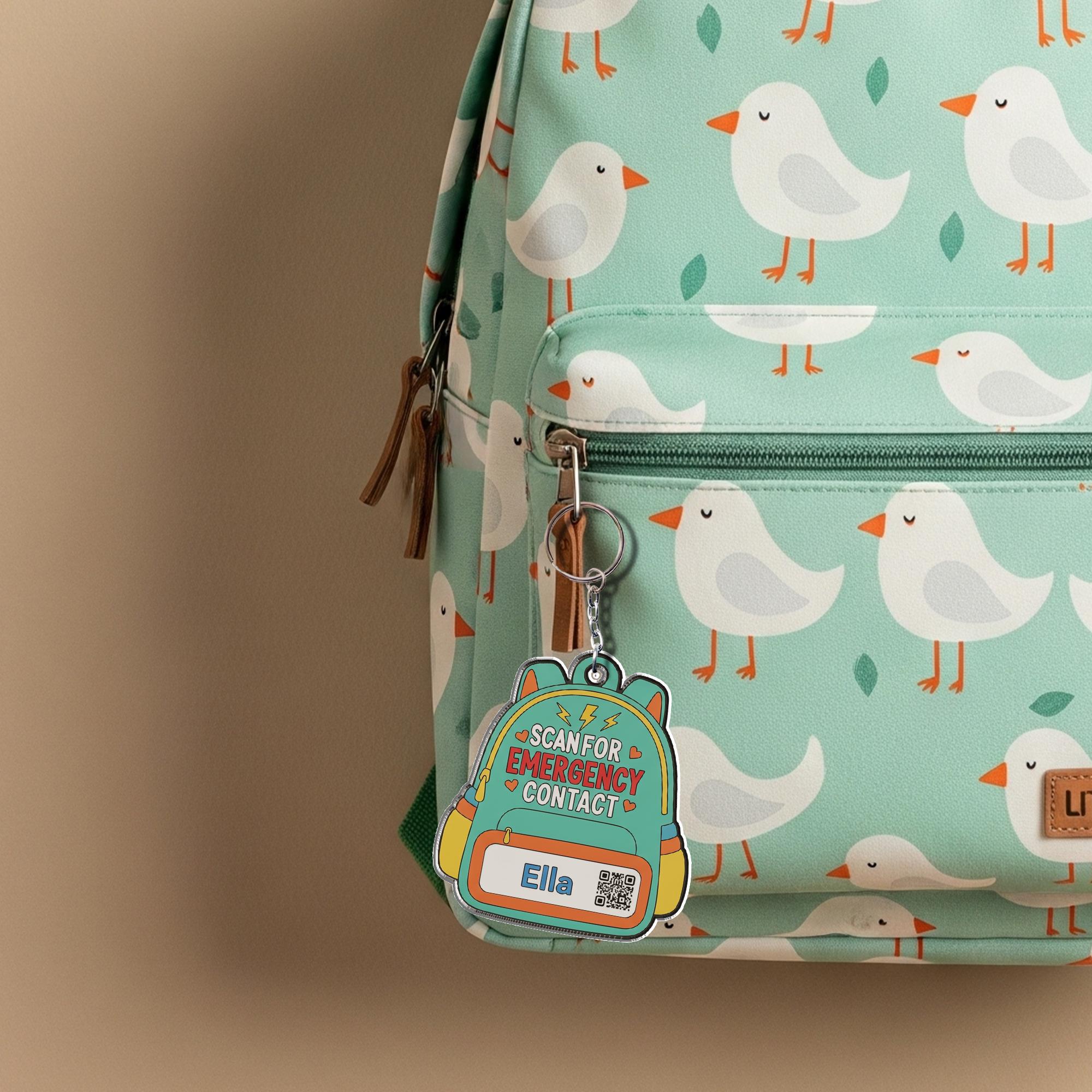 Backpack Emergency Contact Keychain for Kids – Personalized School Tag with Name, QR Code, Safety ID for Backpack or Lunchbox, School Qr Tag
