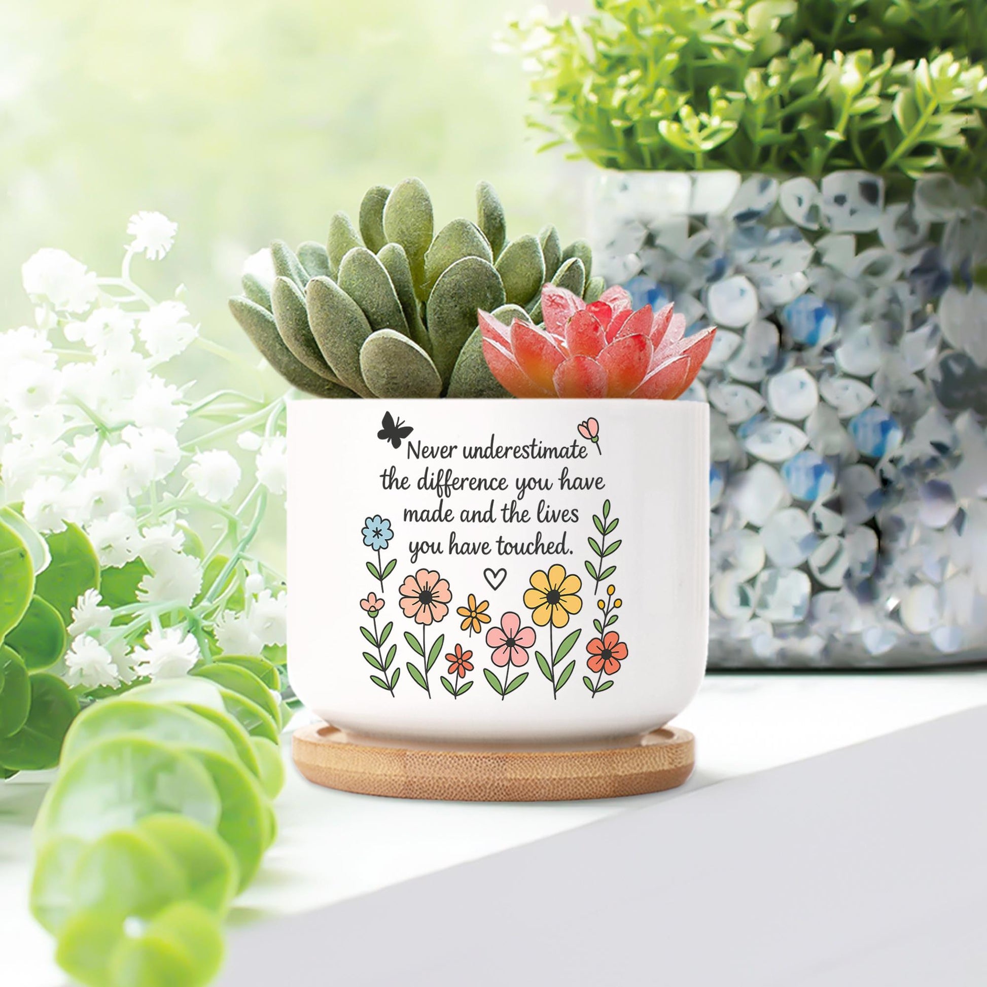 Custom Retirement Plant Pot – Personalized Ceramic Succulent Planter with Name & Year–Floral Farewell Gift for Coworker or Teacher -POT ONLY