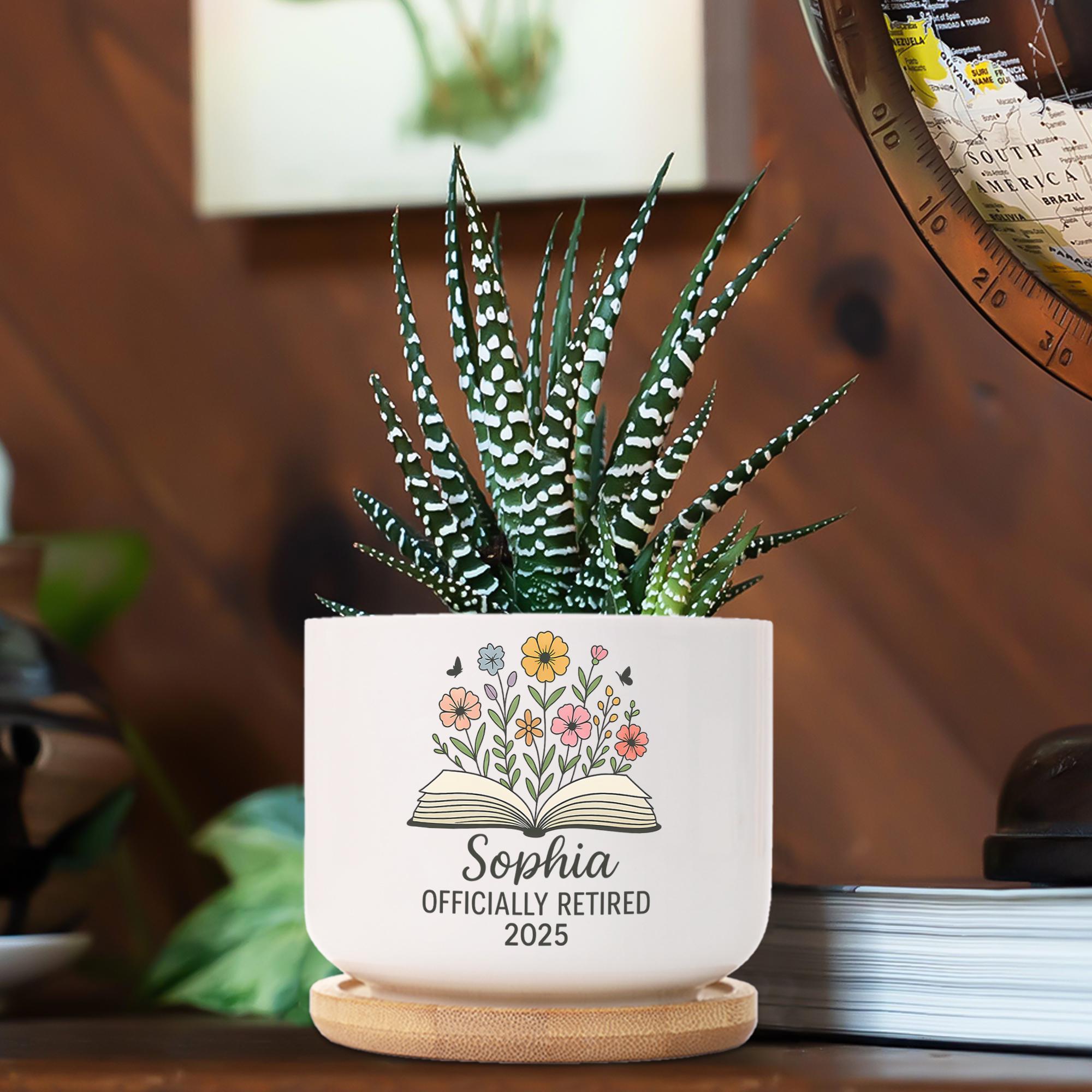 Custom Retirement Plant Pot – Personalized Ceramic Succulent Planter with Name & Year–Floral Farewell Gift for Coworker or Teacher -POT ONLY