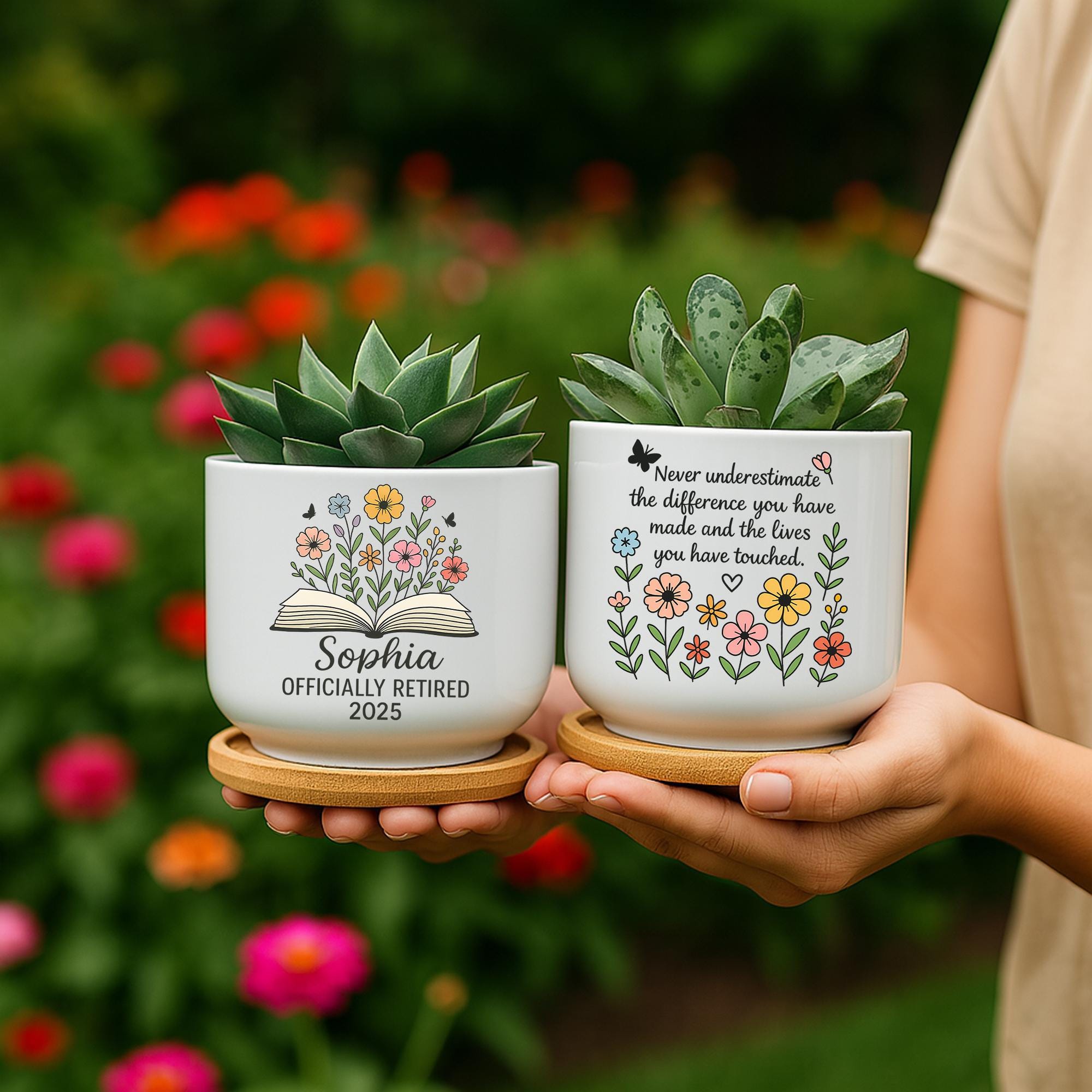Custom Retirement Plant Pot – Personalized Ceramic Succulent Planter with Name & Year–Floral Farewell Gift for Coworker or Teacher -POT ONLY