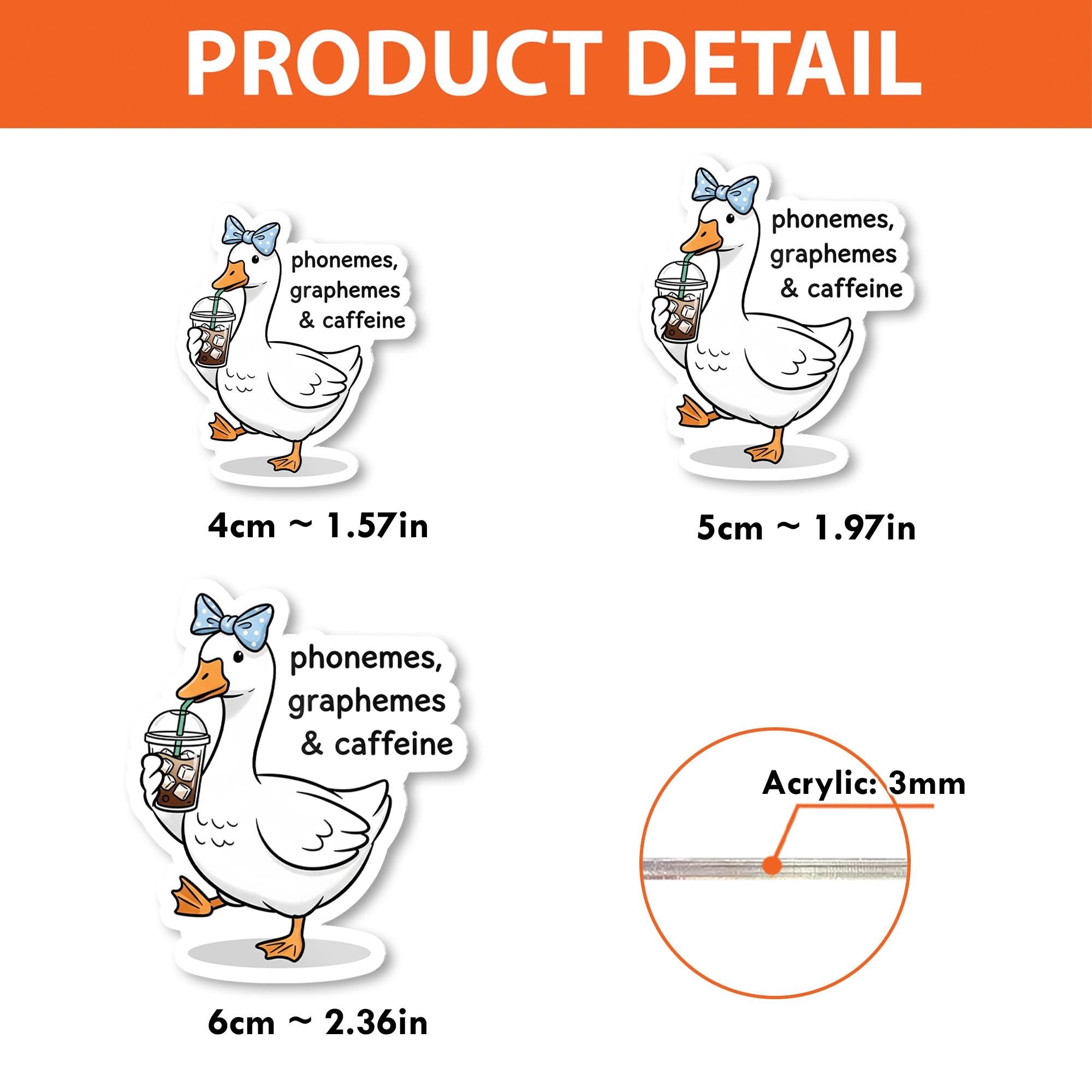 Funny Goose Badge Reel – Phonemes Graphemes & Caffeine, Literacy Teacher Gift, Coffee Lover ID Holder, Cute Name Badge Clip