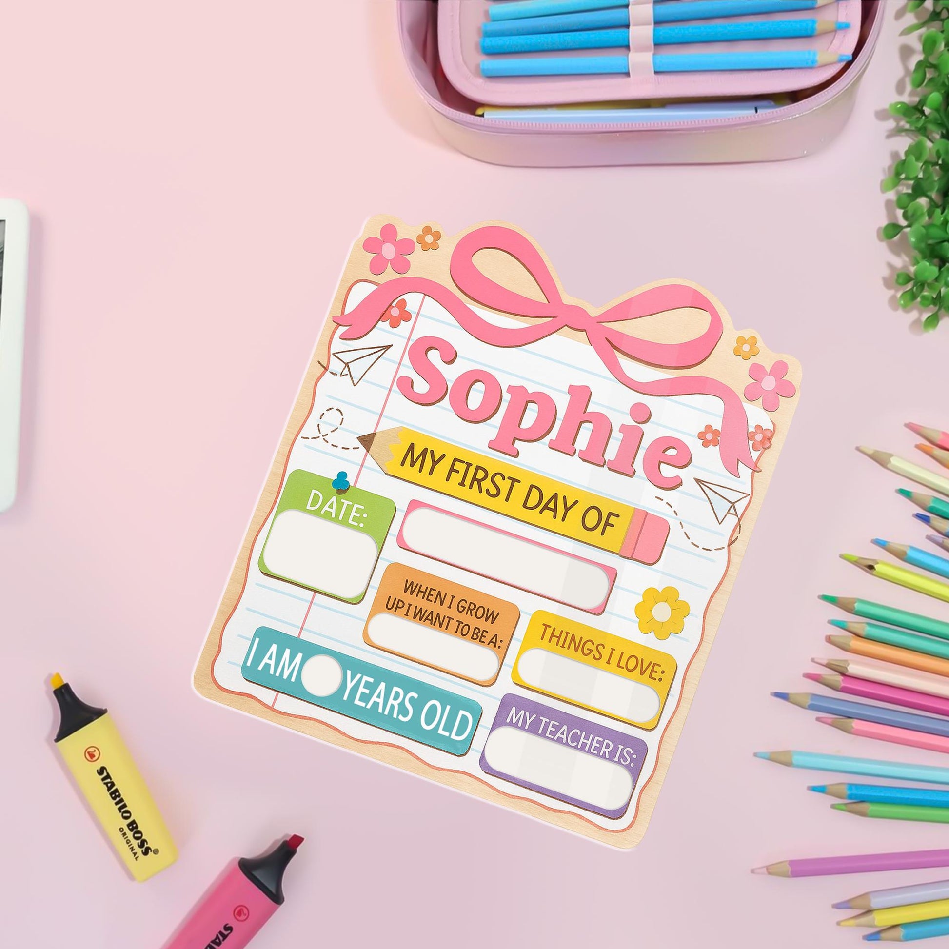 First Day of School Sign for Girls, Personalized Reusable Back to School Board, Pink Keepsake Photo Prop, School Memory Sign, Kid Keepsake