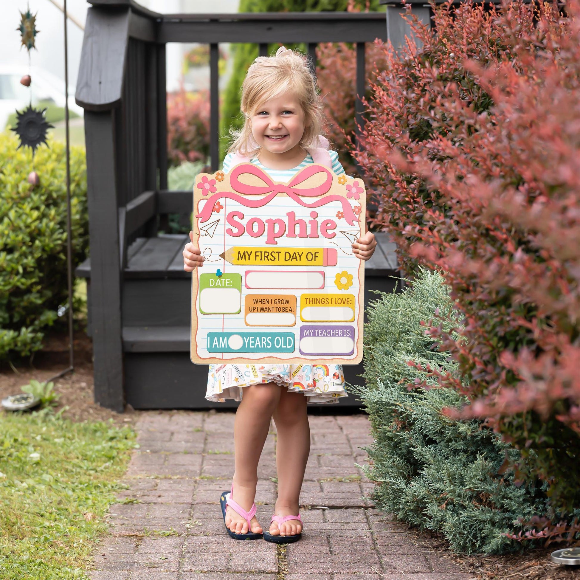 First Day of School Sign for Girls, Personalized Reusable Back to School Board, Pink Keepsake Photo Prop, School Memory Sign, Kid Keepsake