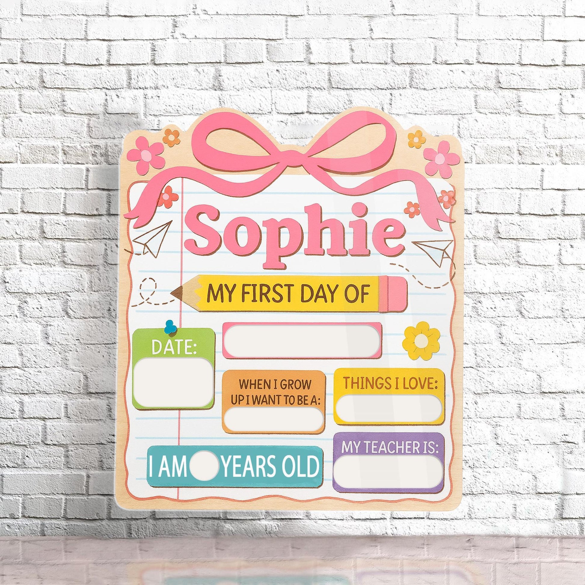 First Day of School Sign for Girls, Personalized Reusable Back to School Board, Pink Keepsake Photo Prop, School Memory Sign, Kid Keepsake
