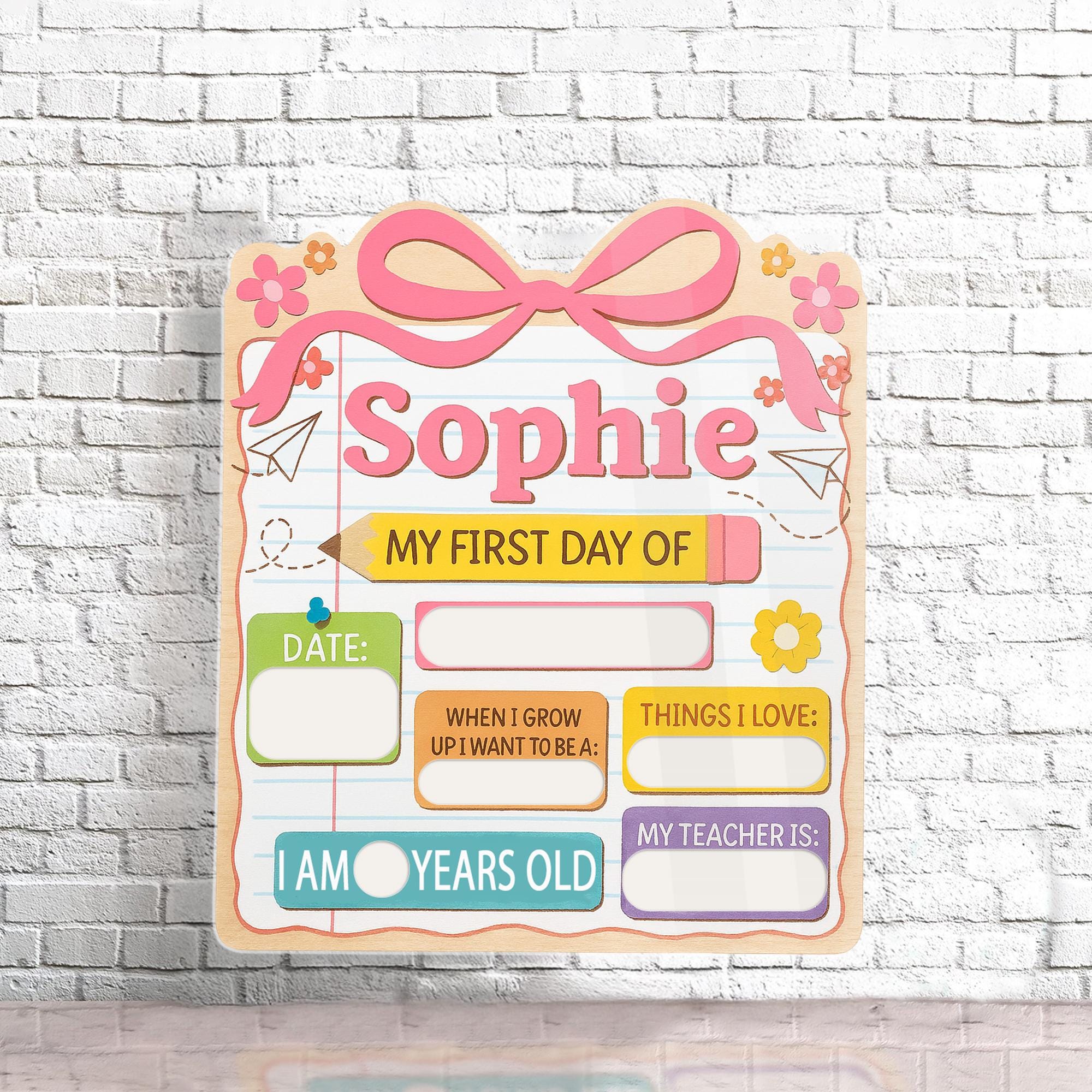 First Day of School Sign for Girls, Personalized Reusable Back to School Board, Pink Keepsake Photo Prop, School Memory Sign, Kid Keepsake