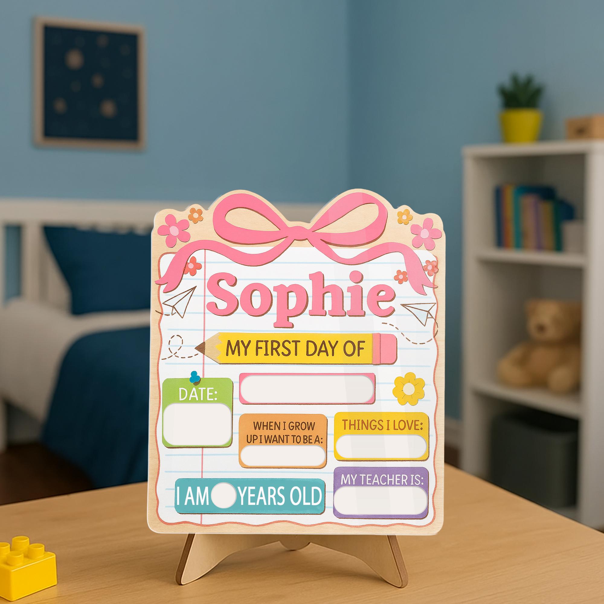 First Day of School Sign for Girls, Personalized Reusable Back to School Board, Pink Keepsake Photo Prop, School Memory Sign, Kid Keepsake