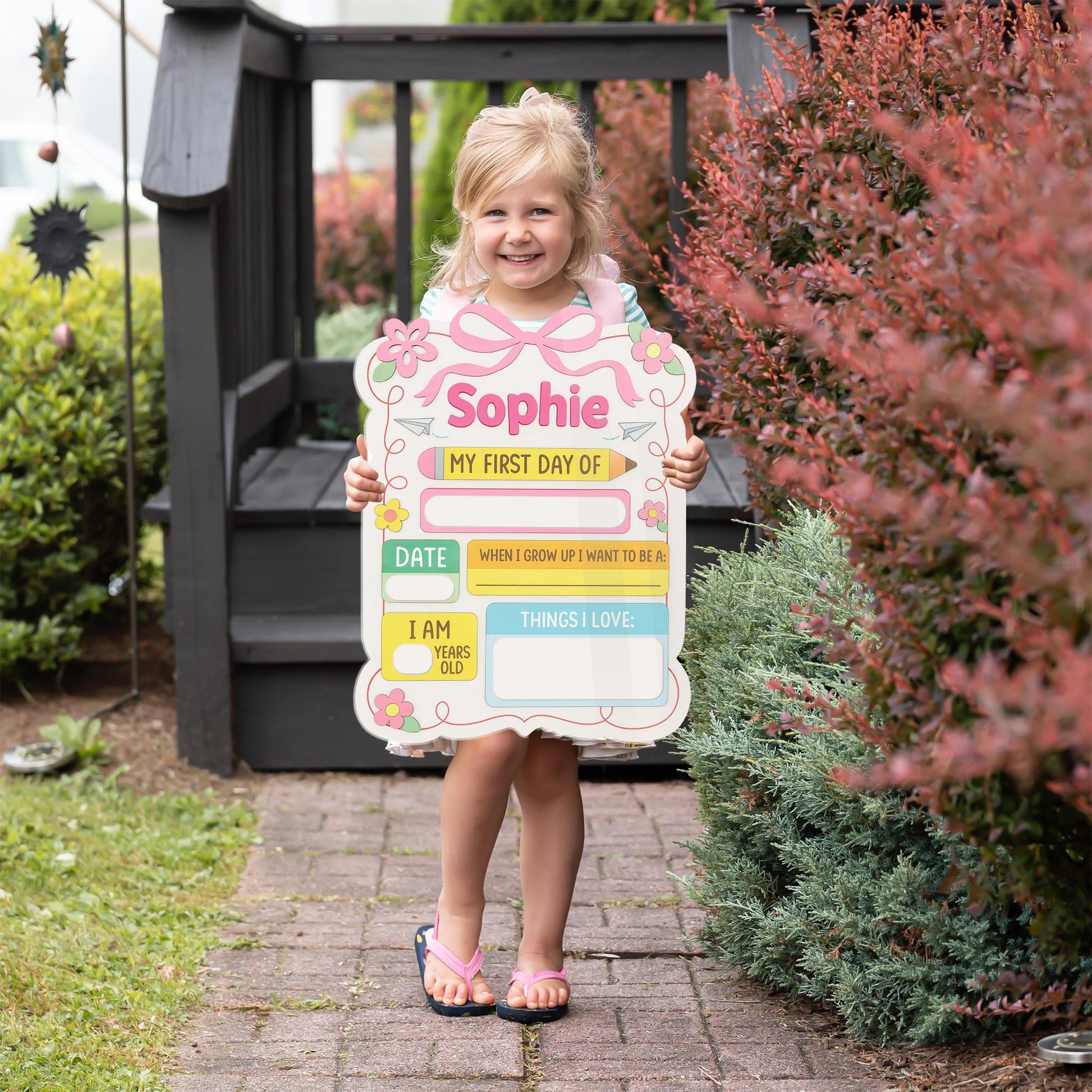 First Day of School Sign for Girls, Reusable Pink School Board, Personalized Photo Prop, Back to School Memory Keepsake Gift For kid