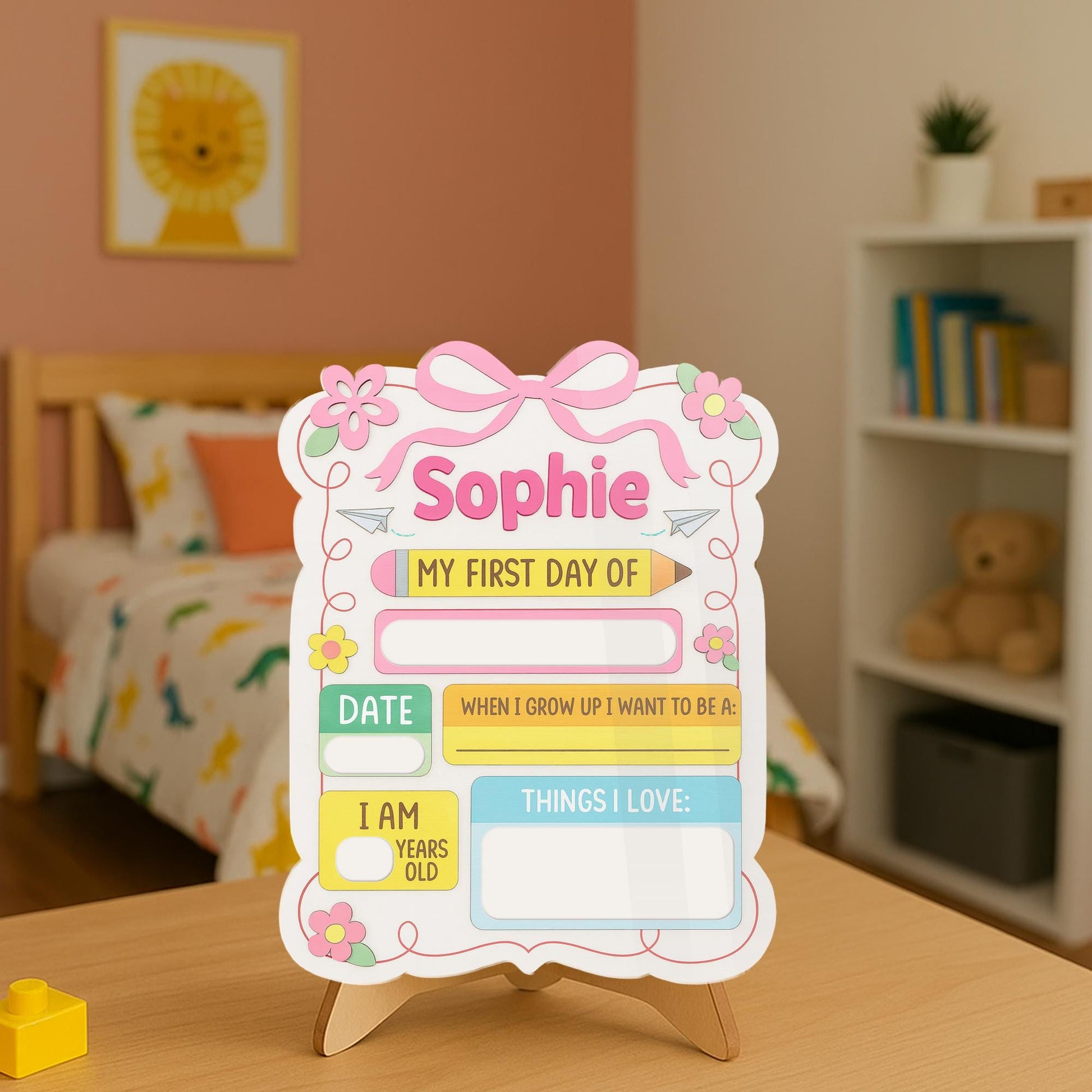 First Day of School Sign for Girls, Reusable Pink School Board, Personalized Photo Prop, Back to School Memory Keepsake Gift For kid