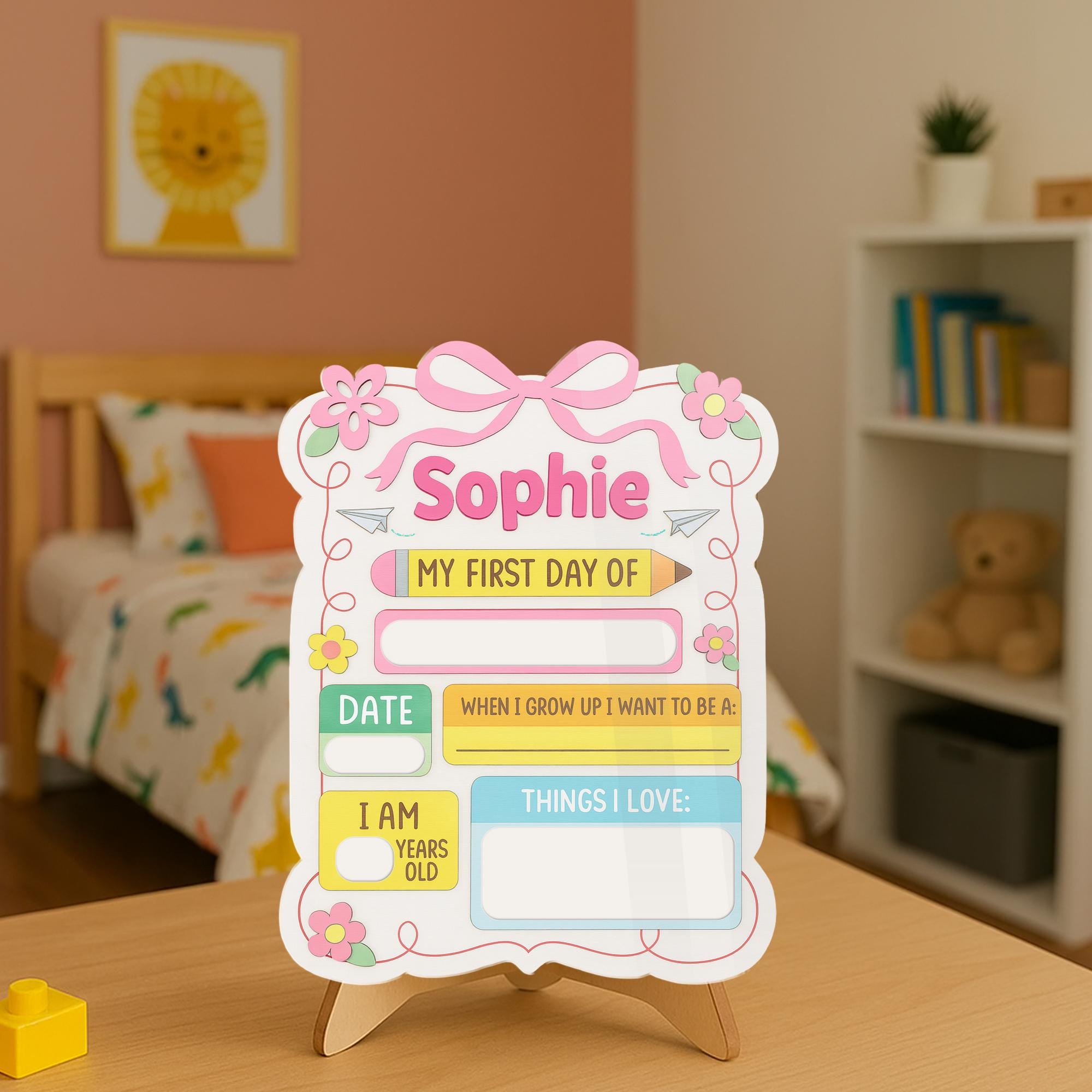 First Day of School Sign for Girls, Reusable Pink School Board, Personalized Photo Prop, Back to School Memory Keepsake Gift For kid