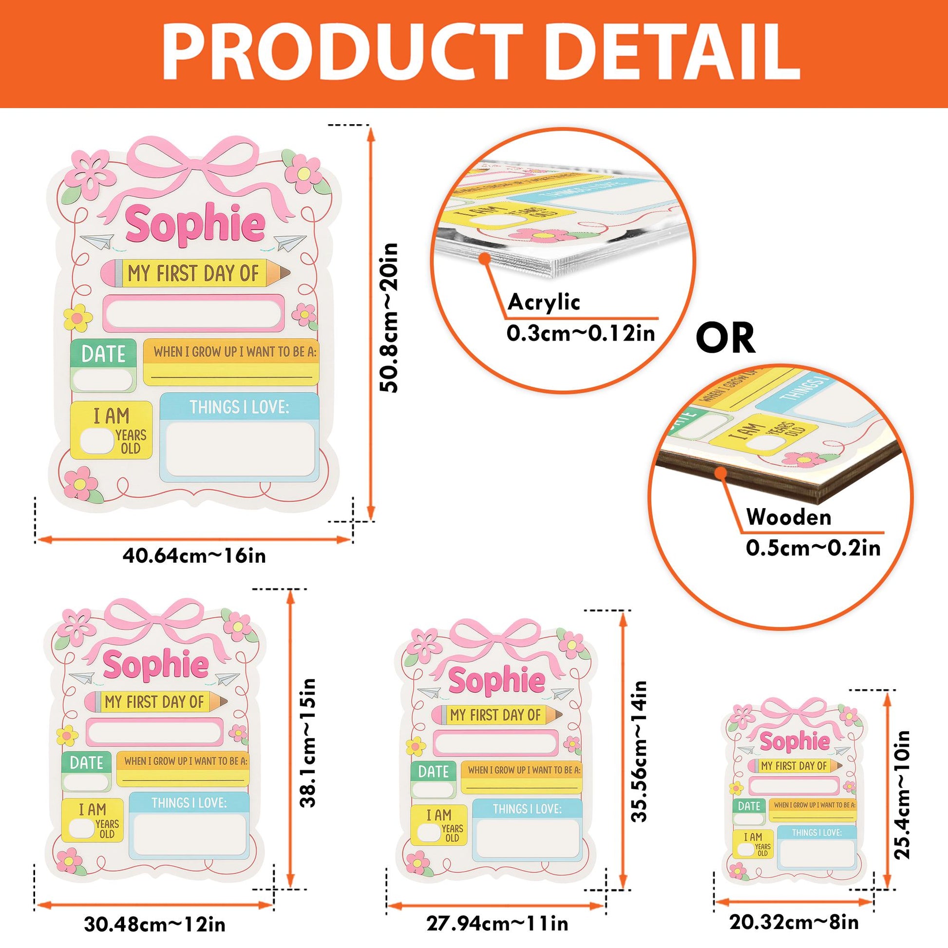 First Day of School Sign for Girls, Reusable Pink School Board, Personalized Photo Prop, Back to School Memory Keepsake Gift For kid