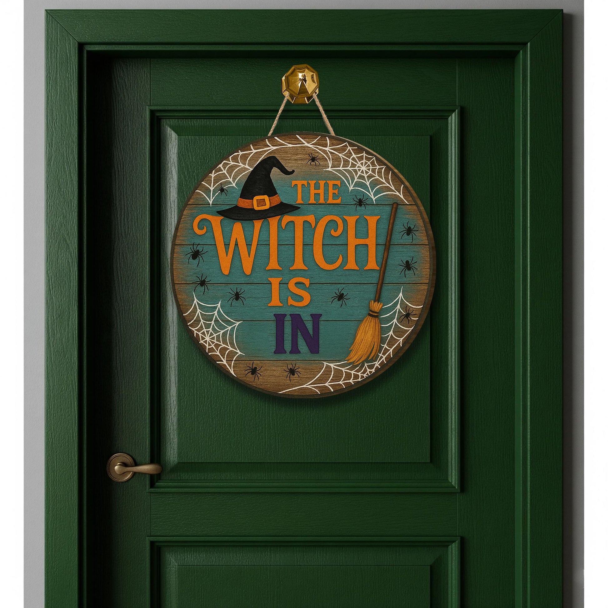 The Witch Is In Door Sign, Halloween Wooden Hanger, Spooky Witch Decor, Round Door Plaque, Fall Front Porch Sign, Haunted House Decor