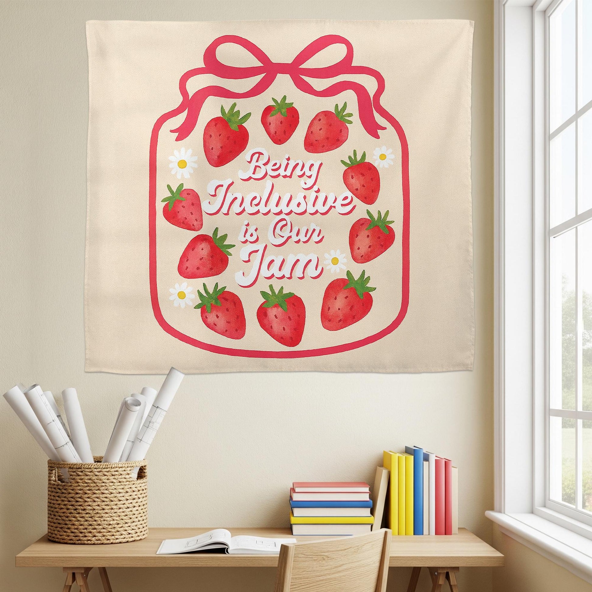 Being Inclusive Is Our Jam Tapestry, Strawberry Classroom Decor, Inclusion Classroom Wall Art, Teacher Wall Hanging, Back to School Banner