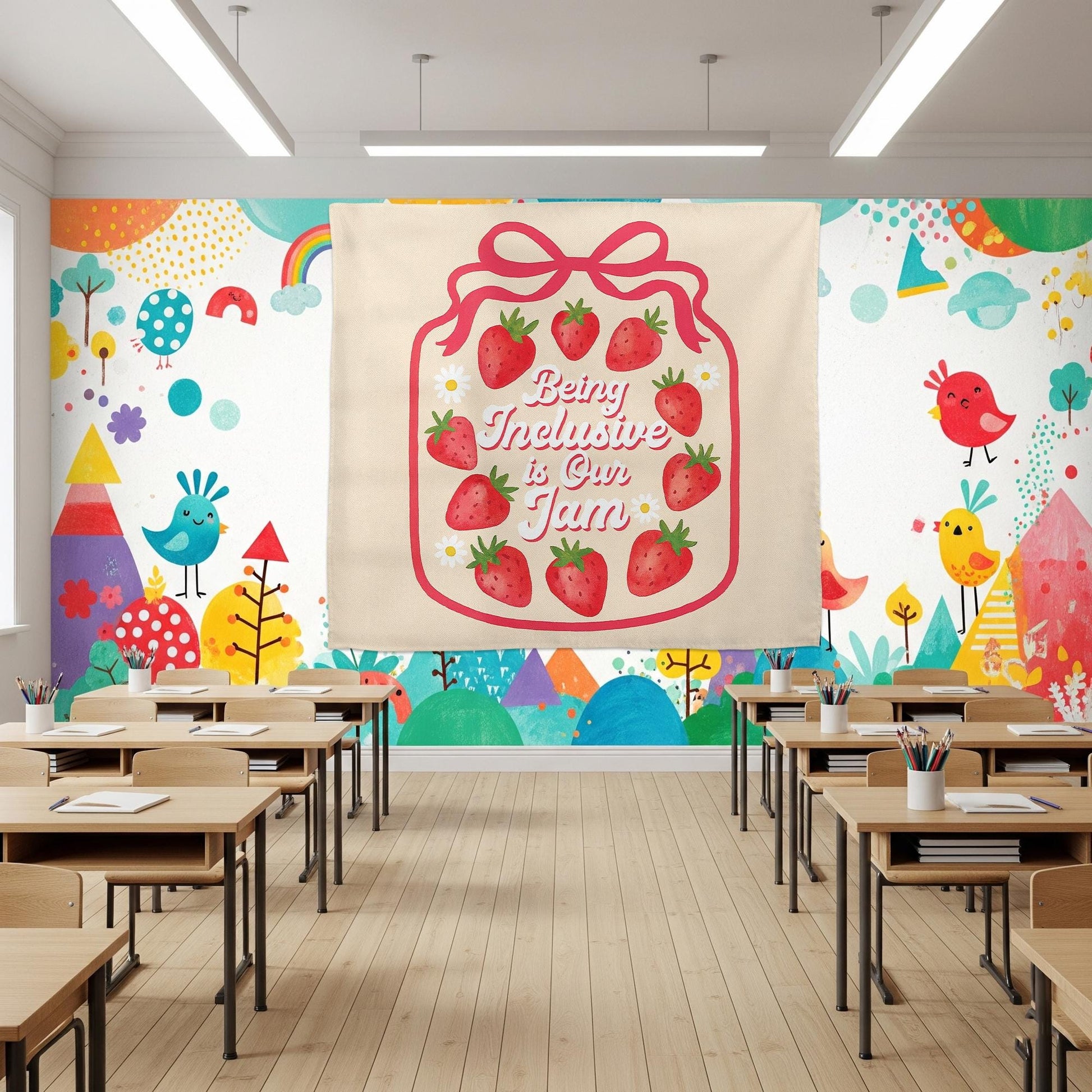 Being Inclusive Is Our Jam Tapestry, Strawberry Classroom Decor, Inclusion Classroom Wall Art, Teacher Wall Hanging, Back to School Banner