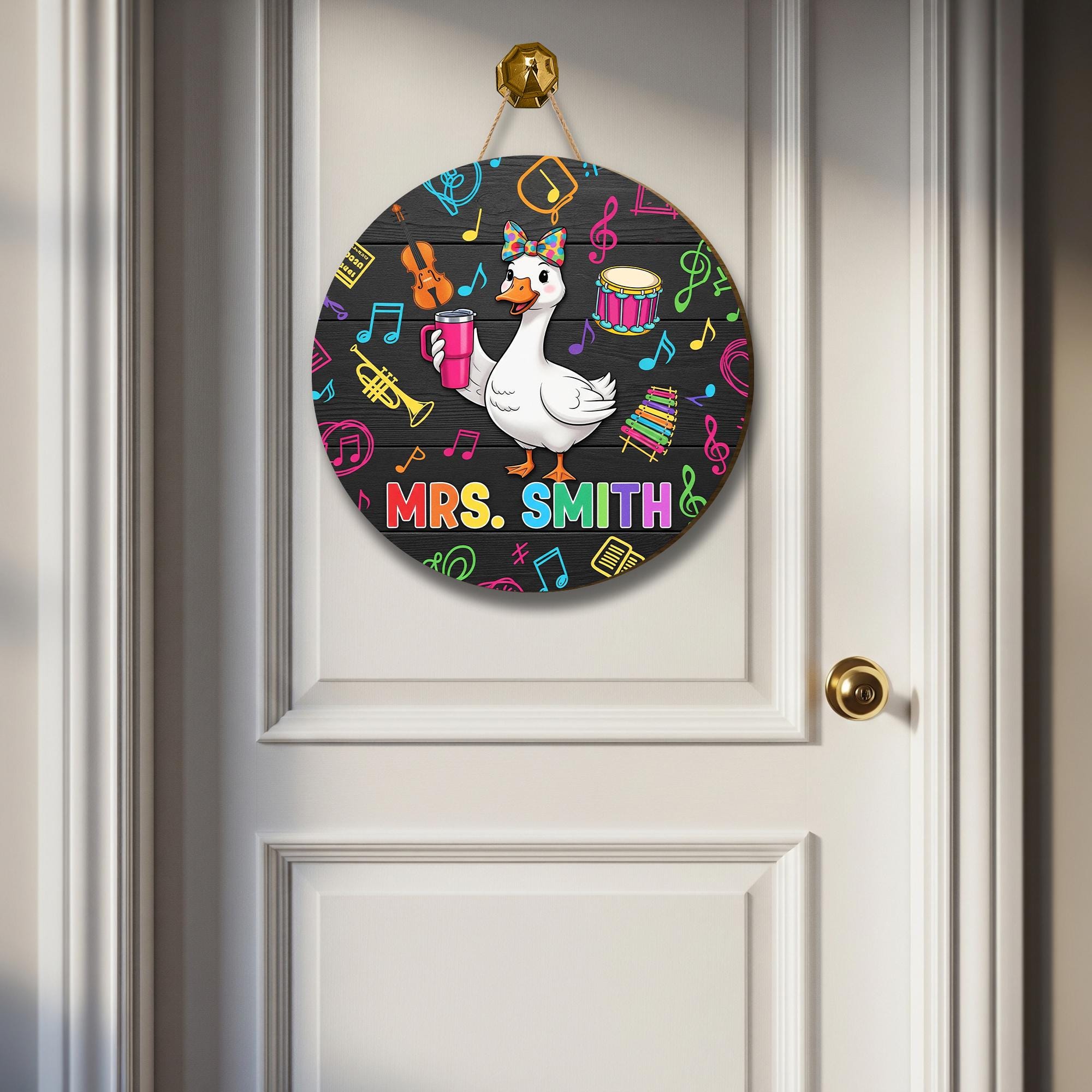 Funny Music Teacher Door Sign with Goose – Personalized Classroom Decor for Teachers, Back to School Gift for Band or Choir Room, Music Sign