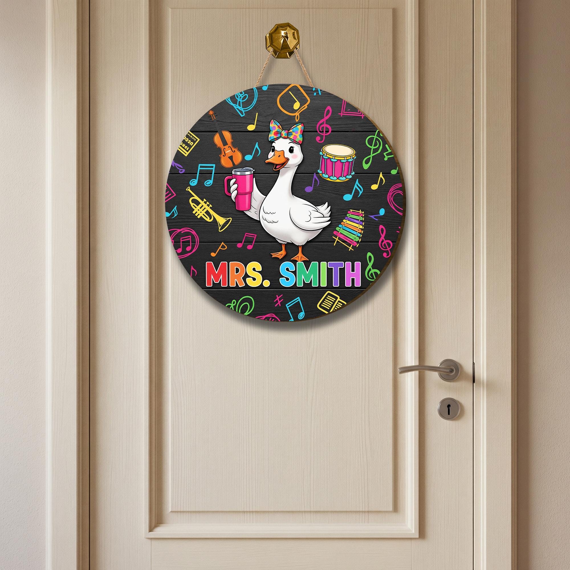 Funny Music Teacher Door Sign with Goose – Personalized Classroom Decor for Teachers, Back to School Gift for Band or Choir Room, Music Sign