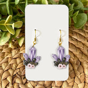 Purple Crystal Dangle Earrings – Floral Gemstone Witchy Jewelry, Amethyst Style Boho Earrings, Mystical Gift for Her, Nature Inspired