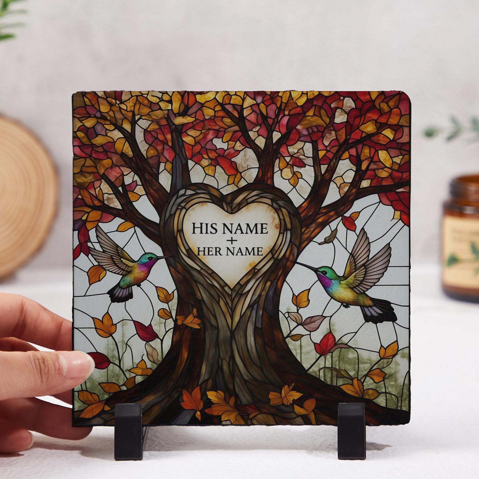 Custom Tree of Life Garden Stone - Personalized Anniversary Gift - Hummingbird Decor - Couple Outdoor Love Plaque gift