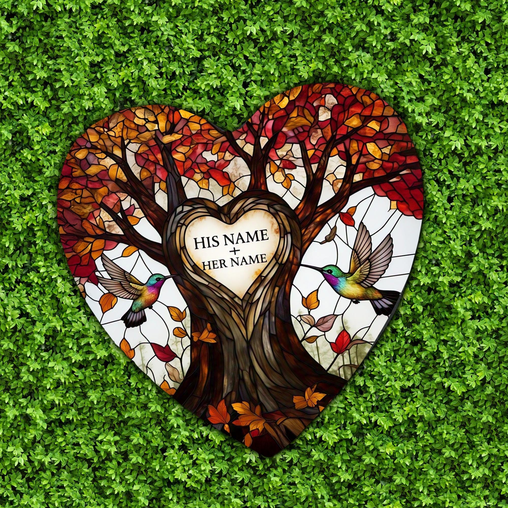 Custom Tree of Life Garden Stone - Personalized Anniversary Gift - Hummingbird Decor - Couple Outdoor Love Plaque gift
