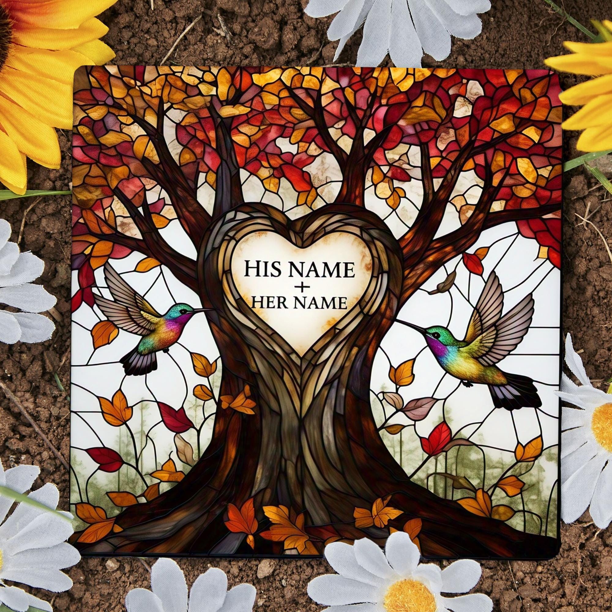 Custom Tree of Life Garden Stone - Personalized Anniversary Gift - Hummingbird Decor - Couple Outdoor Love Plaque gift