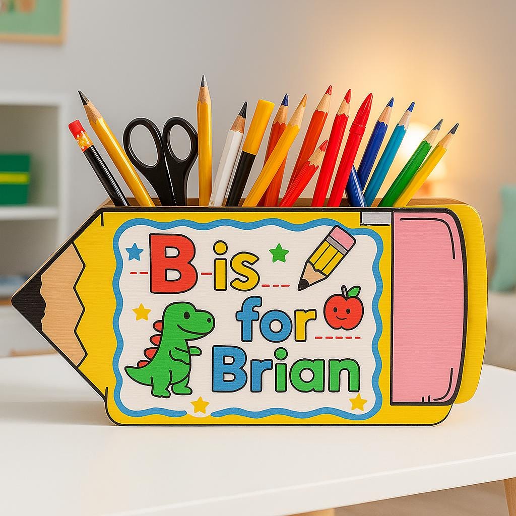 Custom Pencil Holder for Kids - Personalized Dinosaur Desk Organizer - Back to School Gift for Boys or Girls - Classroom Name Crayon Box